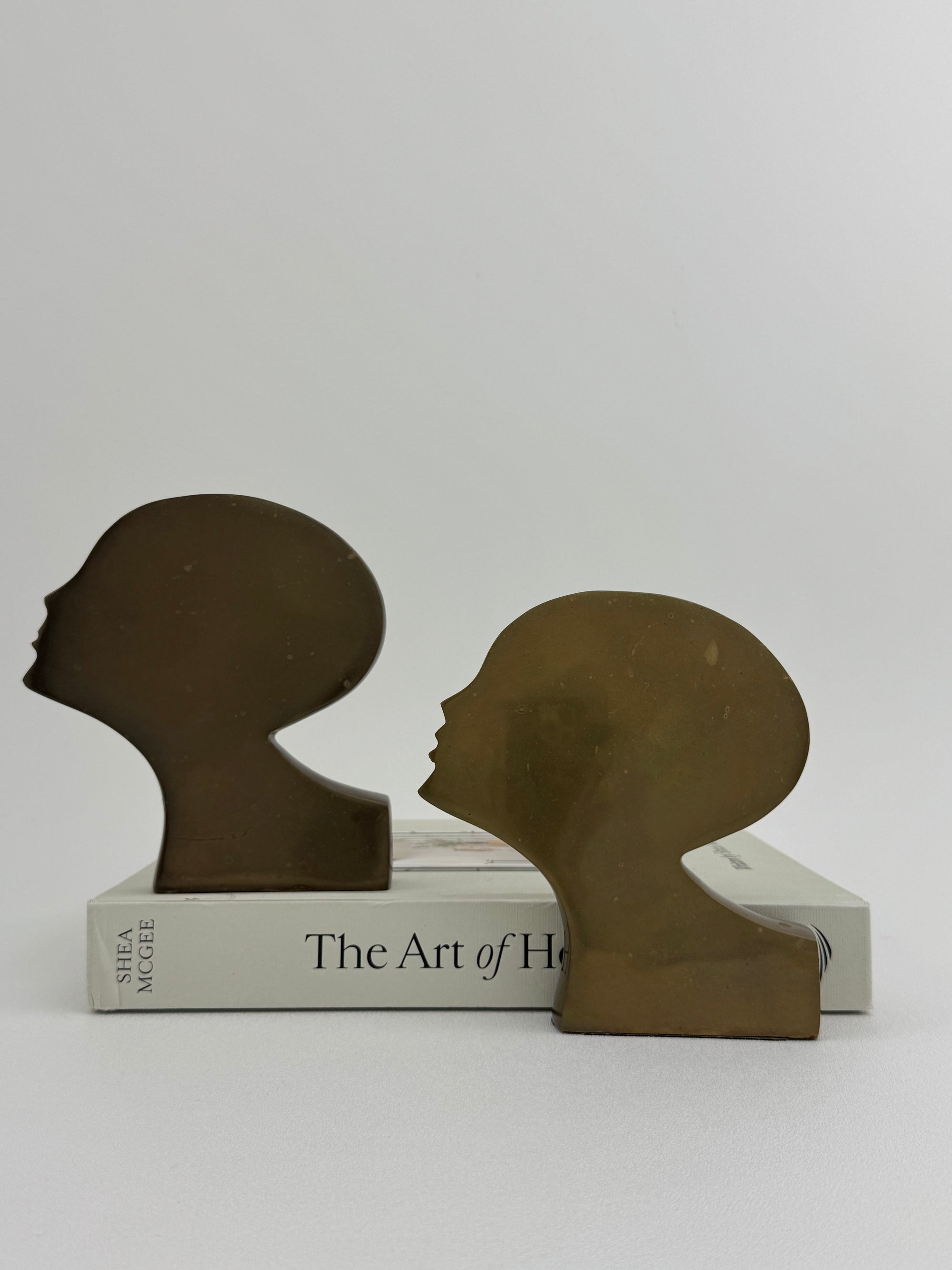 Rare Mid-Century Modern Brass Kissing Profile Sculptures-A Pair