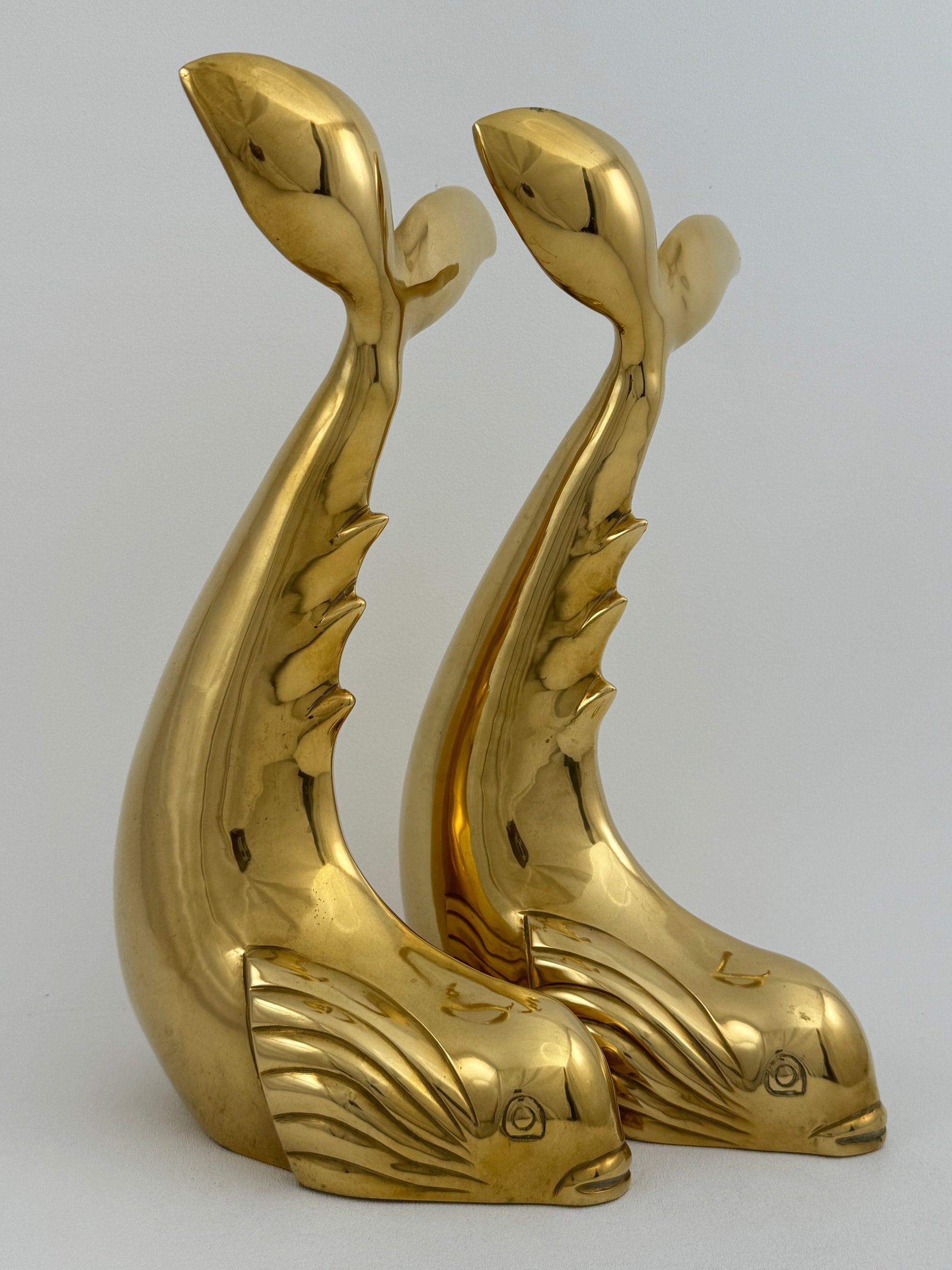 Vintage Brass Dolphin Sculptures- A Pair by Dolbi Cashier-14”