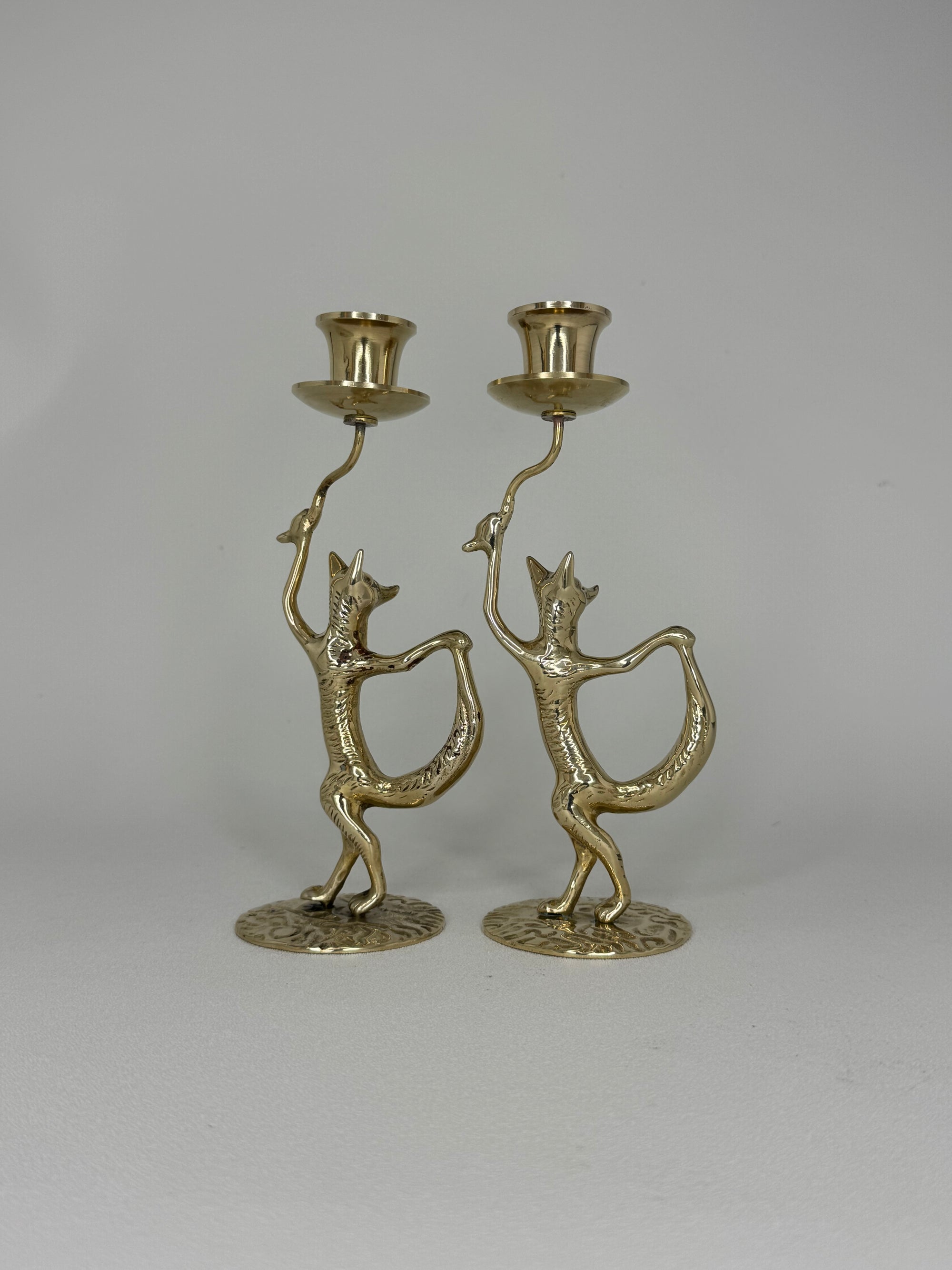 Dancing Fox Candleholders- A Pair
