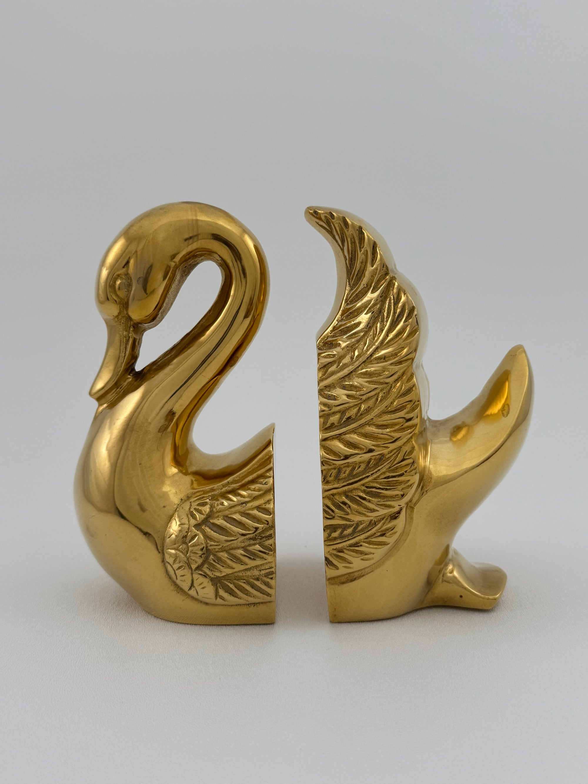 Vintage Brass Swan Bookends- A Pair