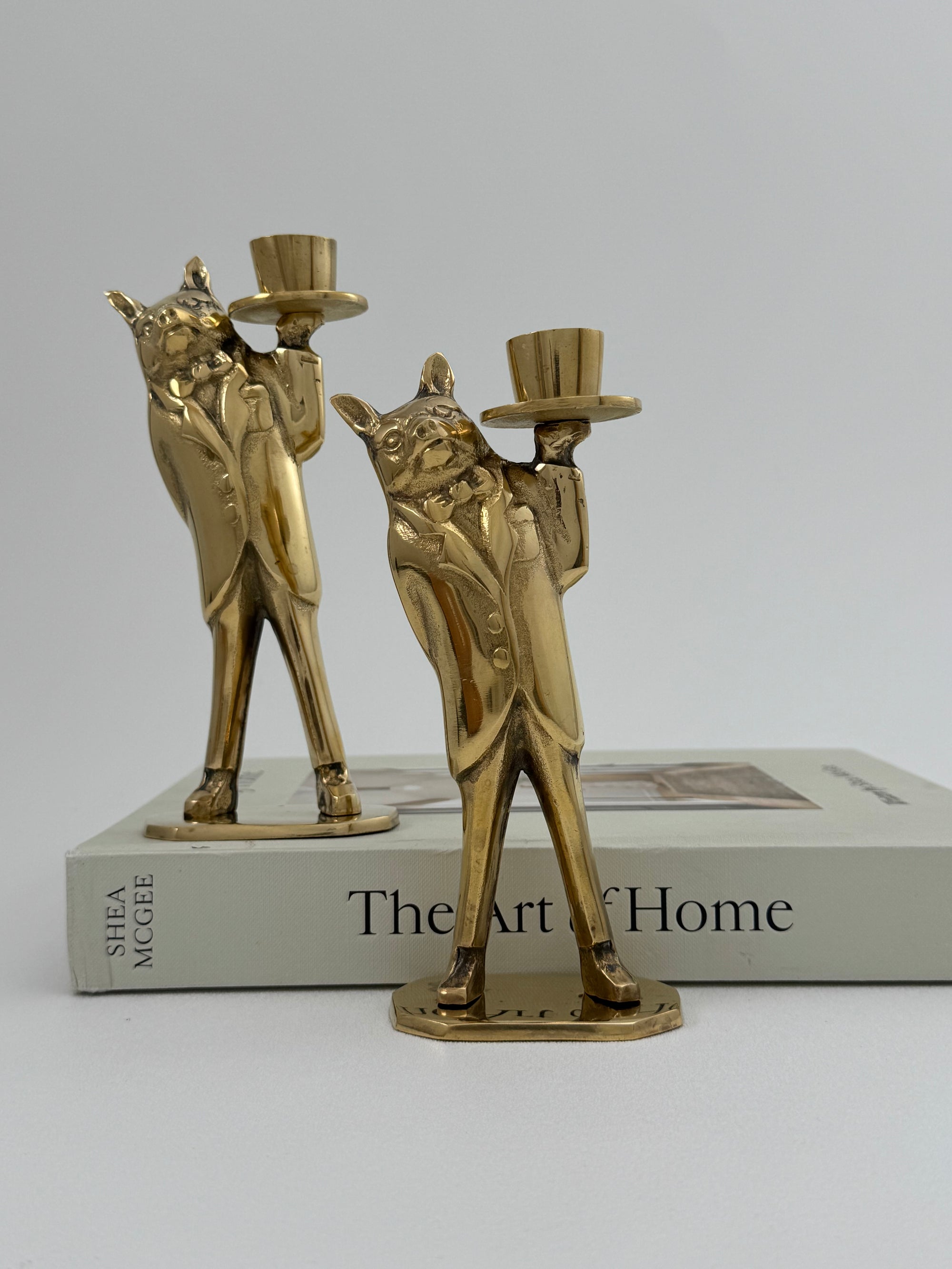 Pair of Vintage Brass Pig Candleholders – Dressed to Impress