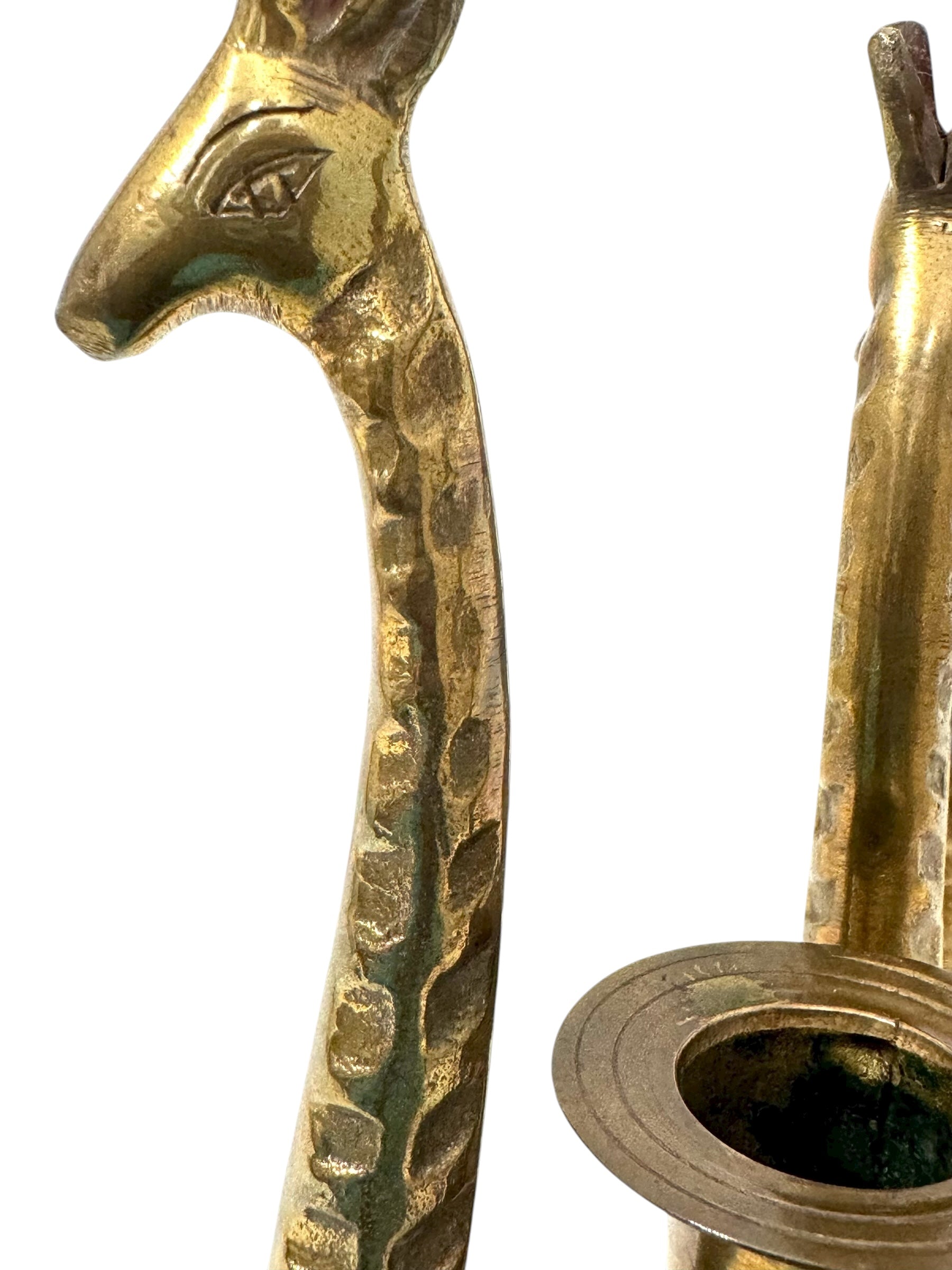 Vintage Brass Giraffe Candle Holders | Mid-Century Modern Safari Glam Pair