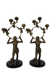 Vintage Brass Monkey Candleholders on Black Marble Bases | Mid-Century Exotic Pair