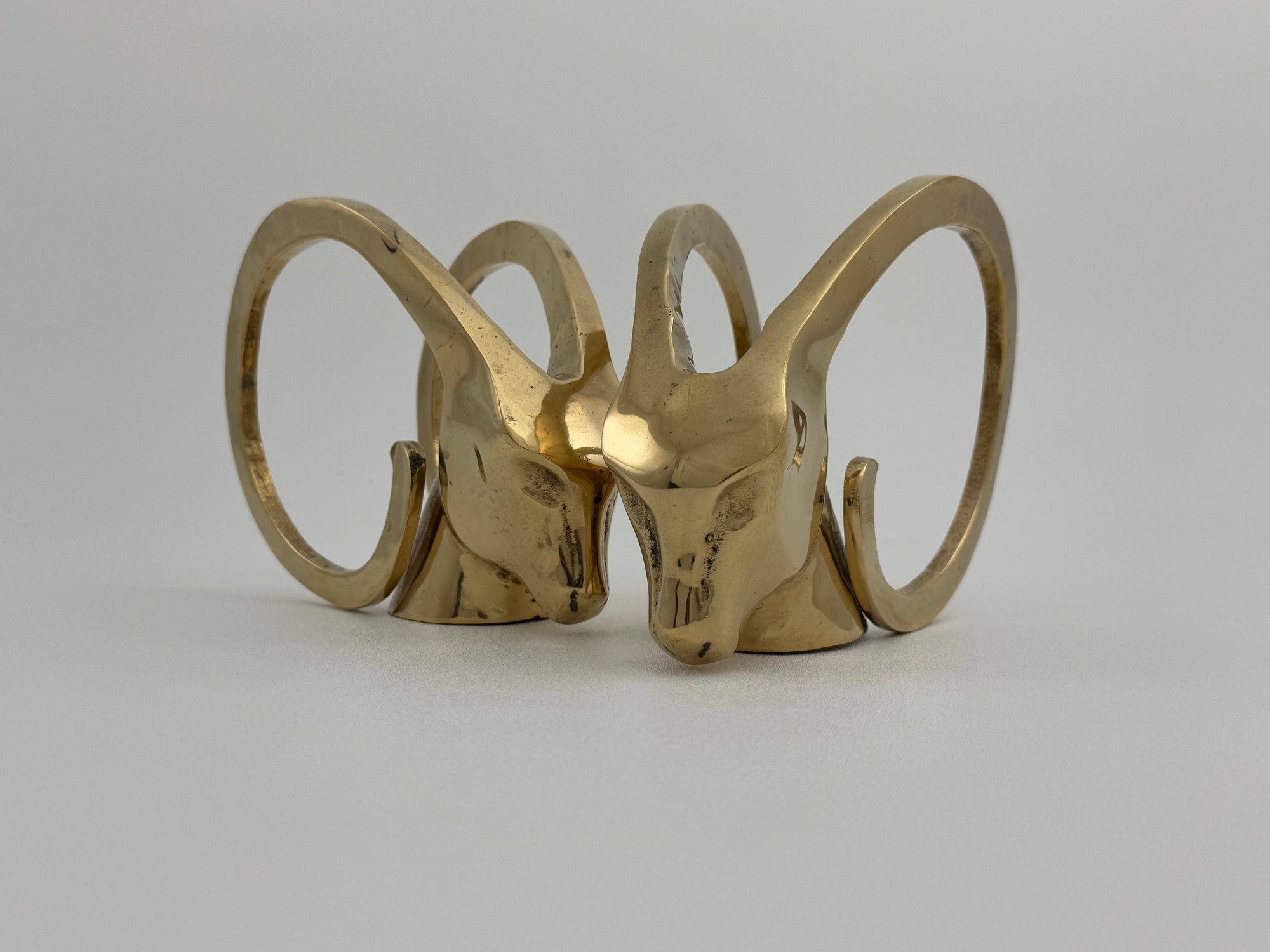 Vintage Brass Rams with Curled Horns-A Pair