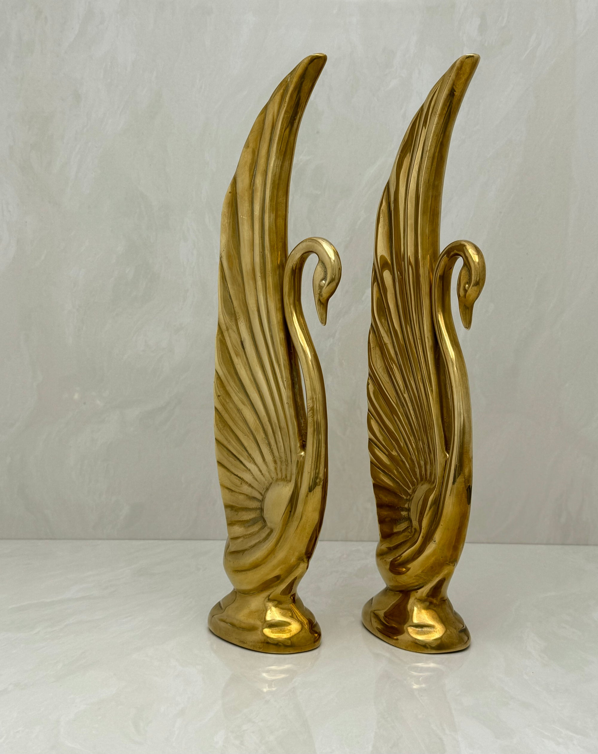 Tall Vintage Brass Swans-A Pair by Dolbi Cashier