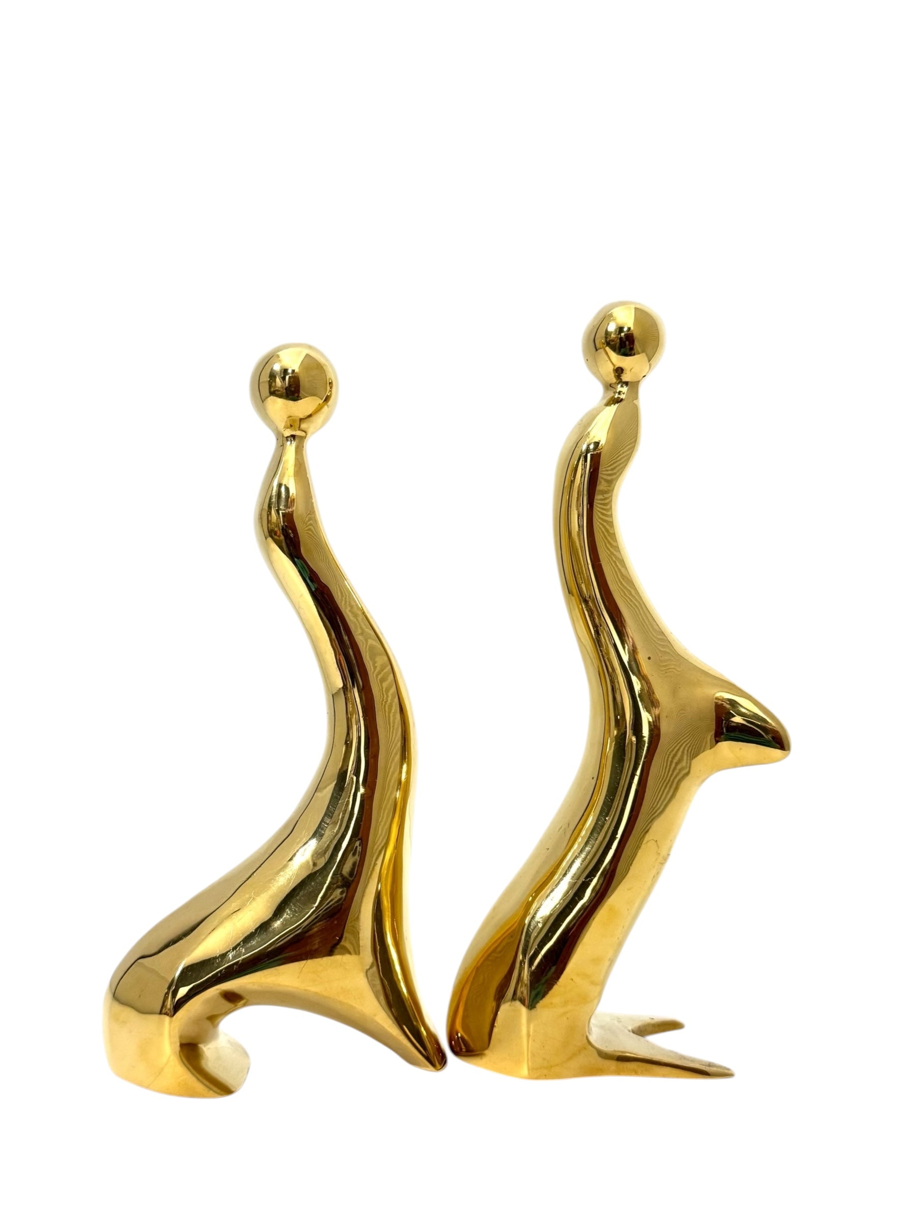 Vintage Brass Sea Lions | Abstract Mid-Century Modern Sculptural Pair