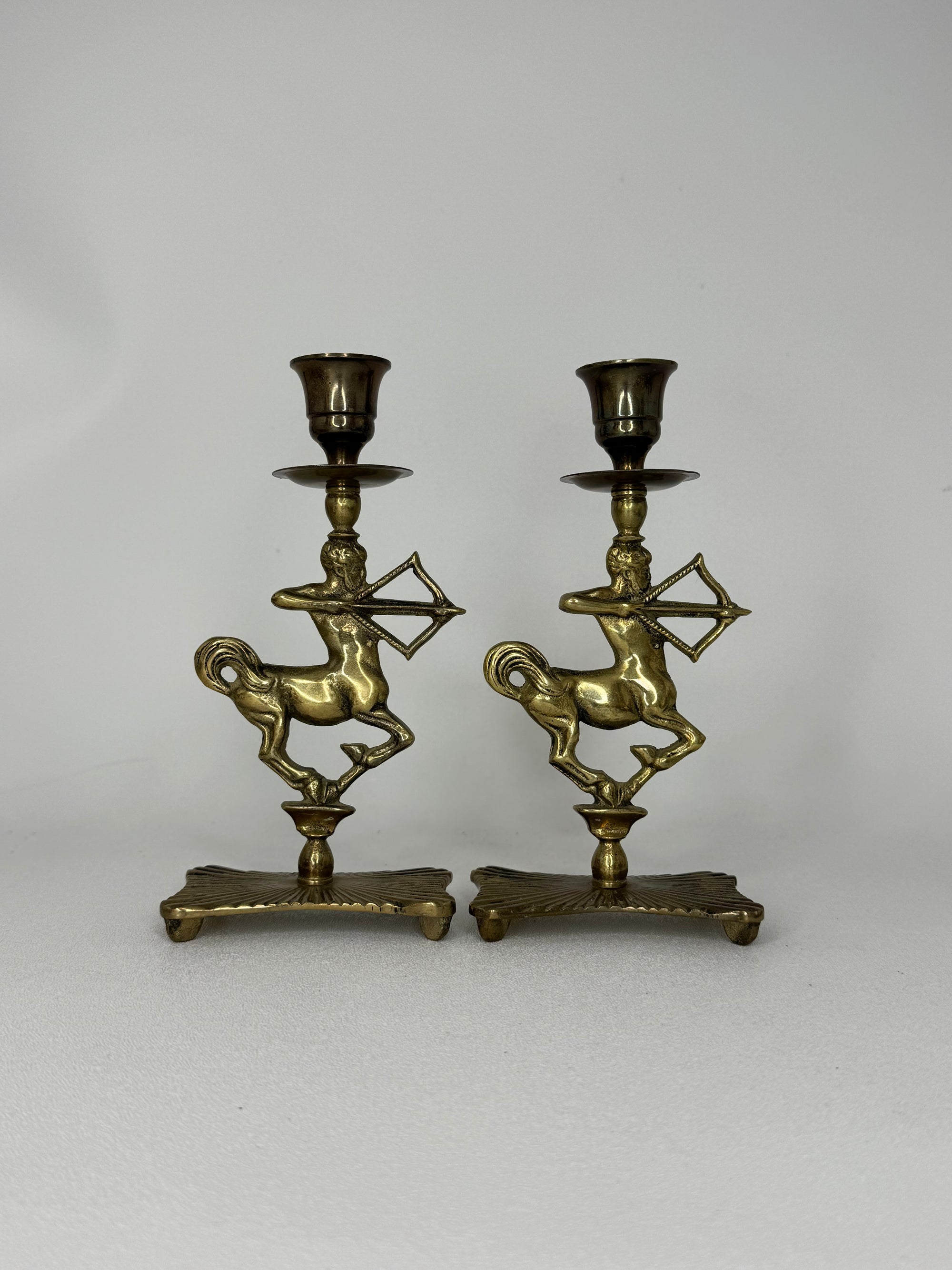 Vintage Brass Centaur Candlestick Holders – Mythological Archer Sagittarius Candleholders – Hollywood Regency Decor – Pair