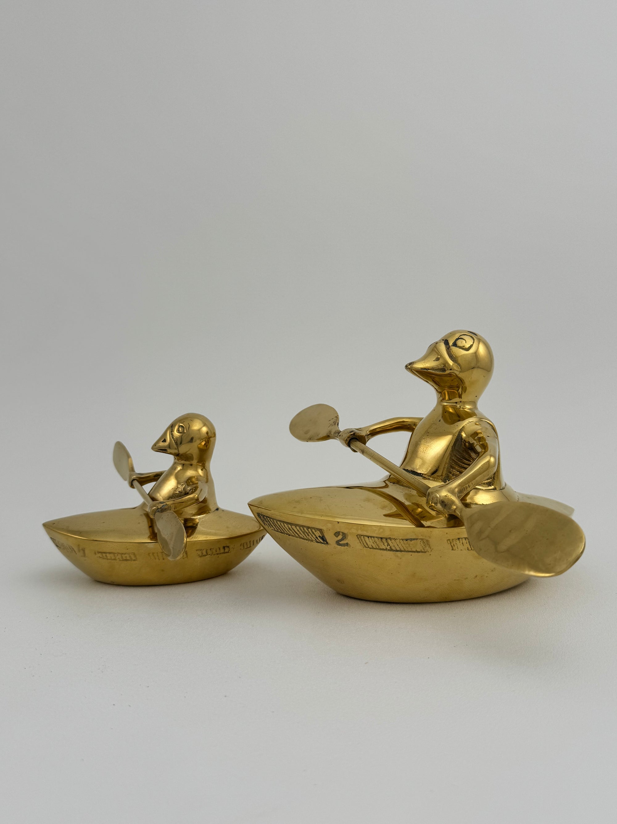 Vintage Brass Duck and Duckling Paddling Boats-A Pair