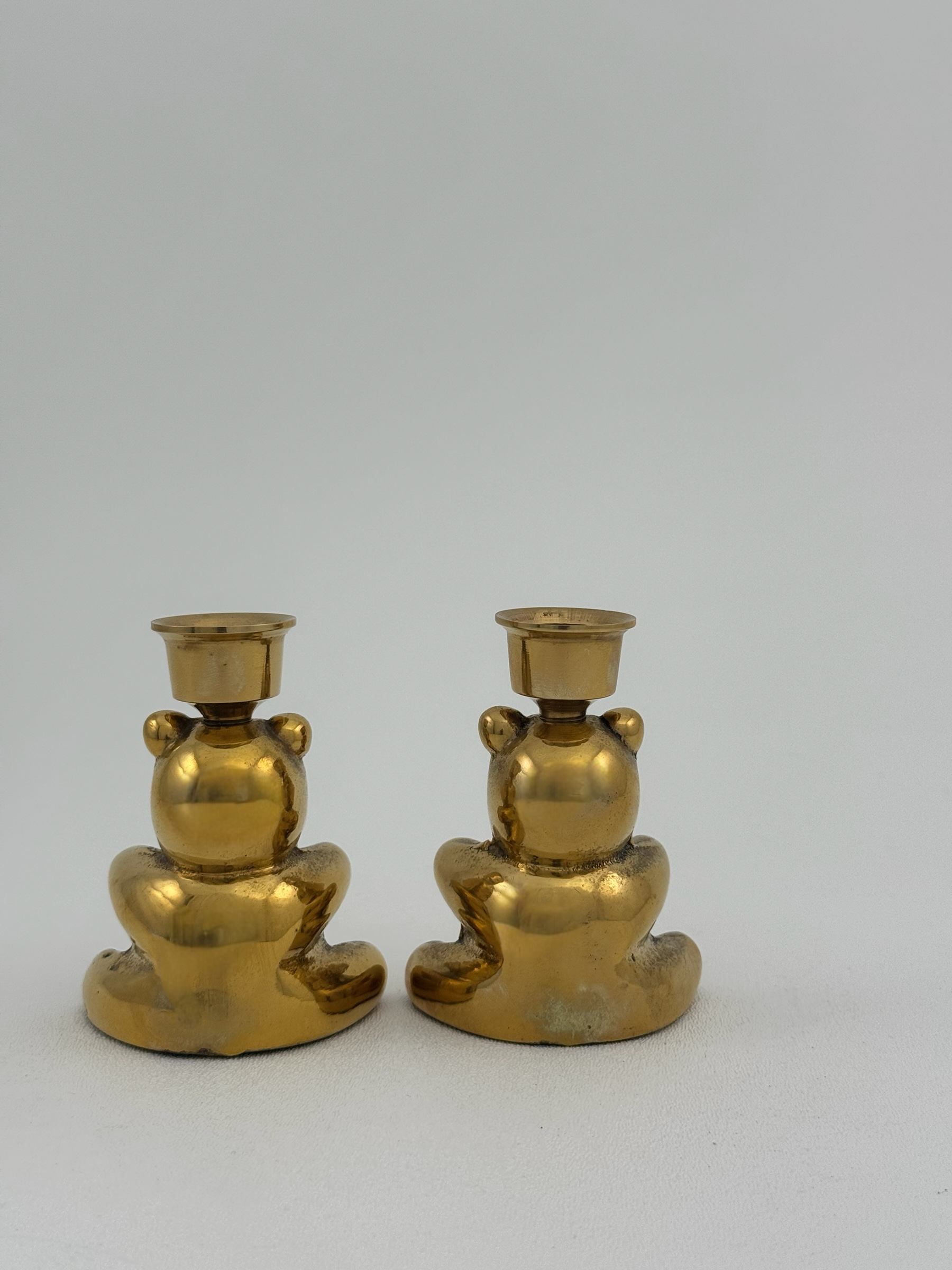 Vintage Brass Teddy Bear Candlestick Holders-A Pair
