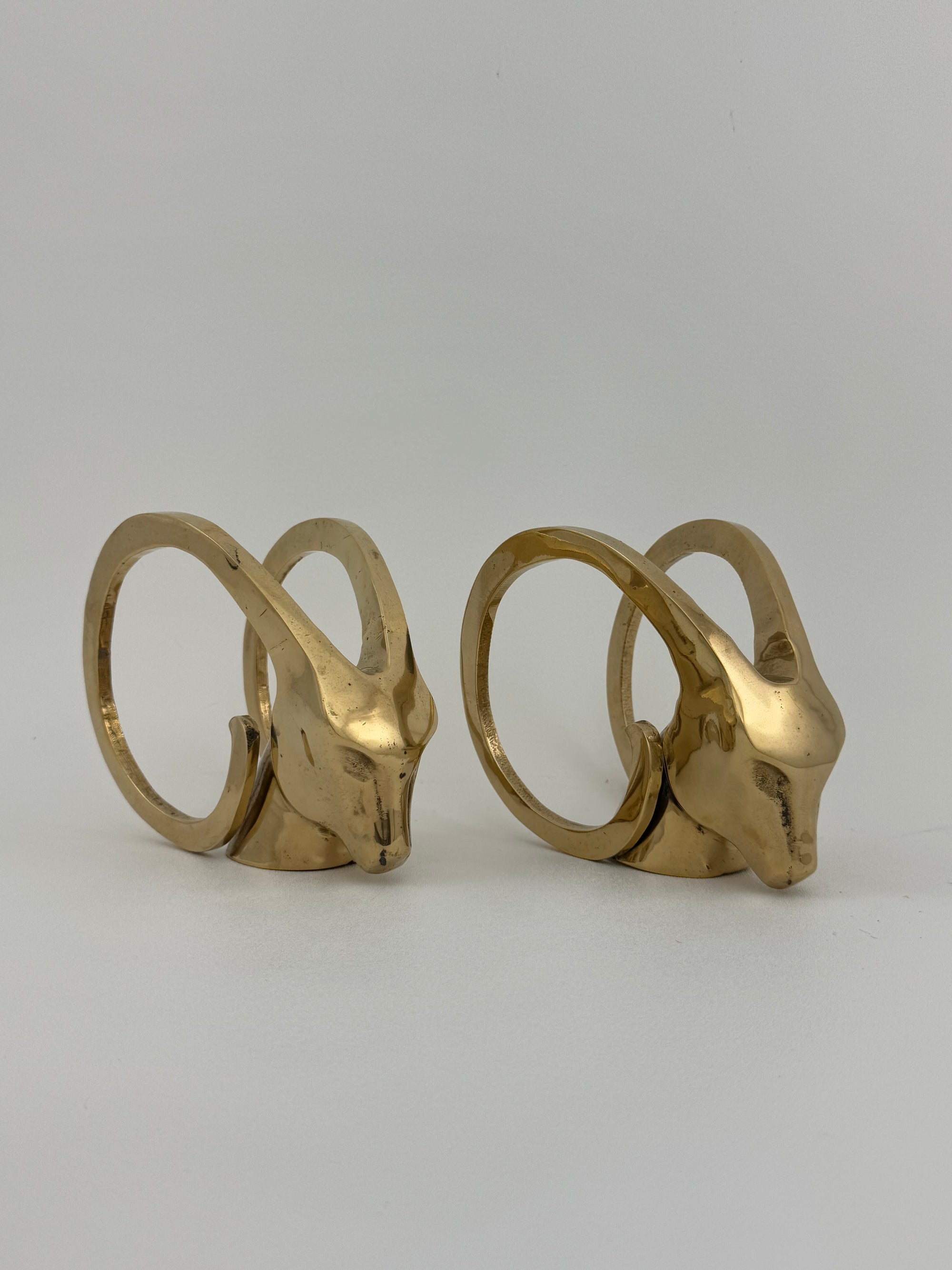 Vintage Brass Rams with Curled Horns-A Pair