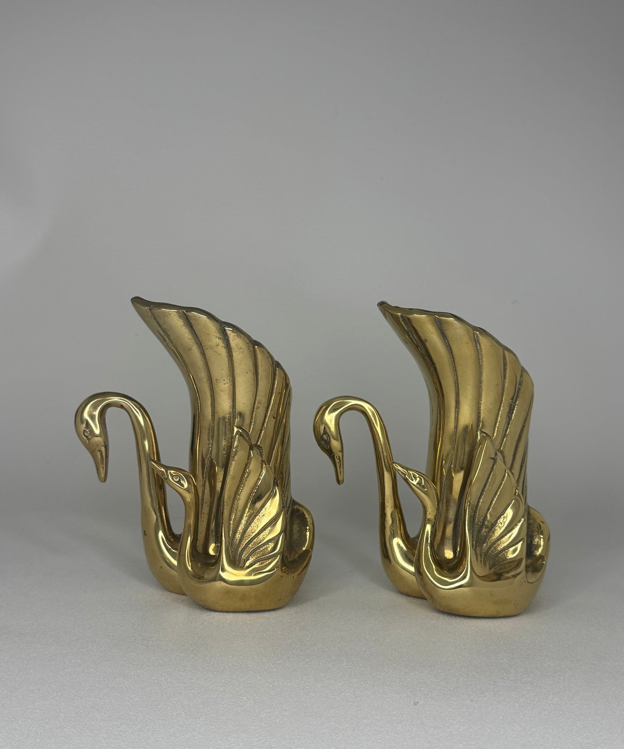 Vintage Brass Swan Vase / Cachepots (6.5”)