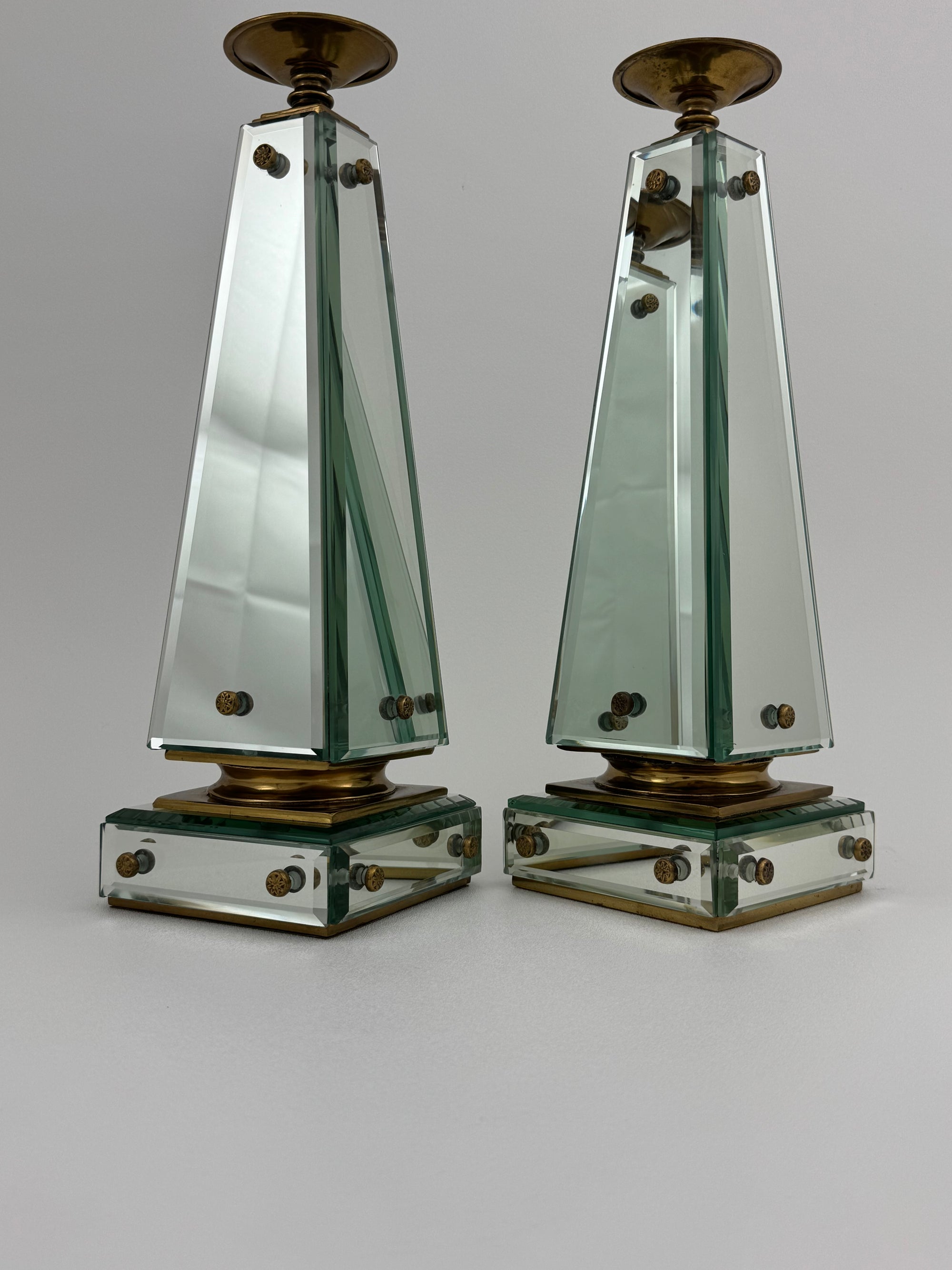 Pair of Vintage Maitland-Smith Mirrored Obelisk Candlesticks