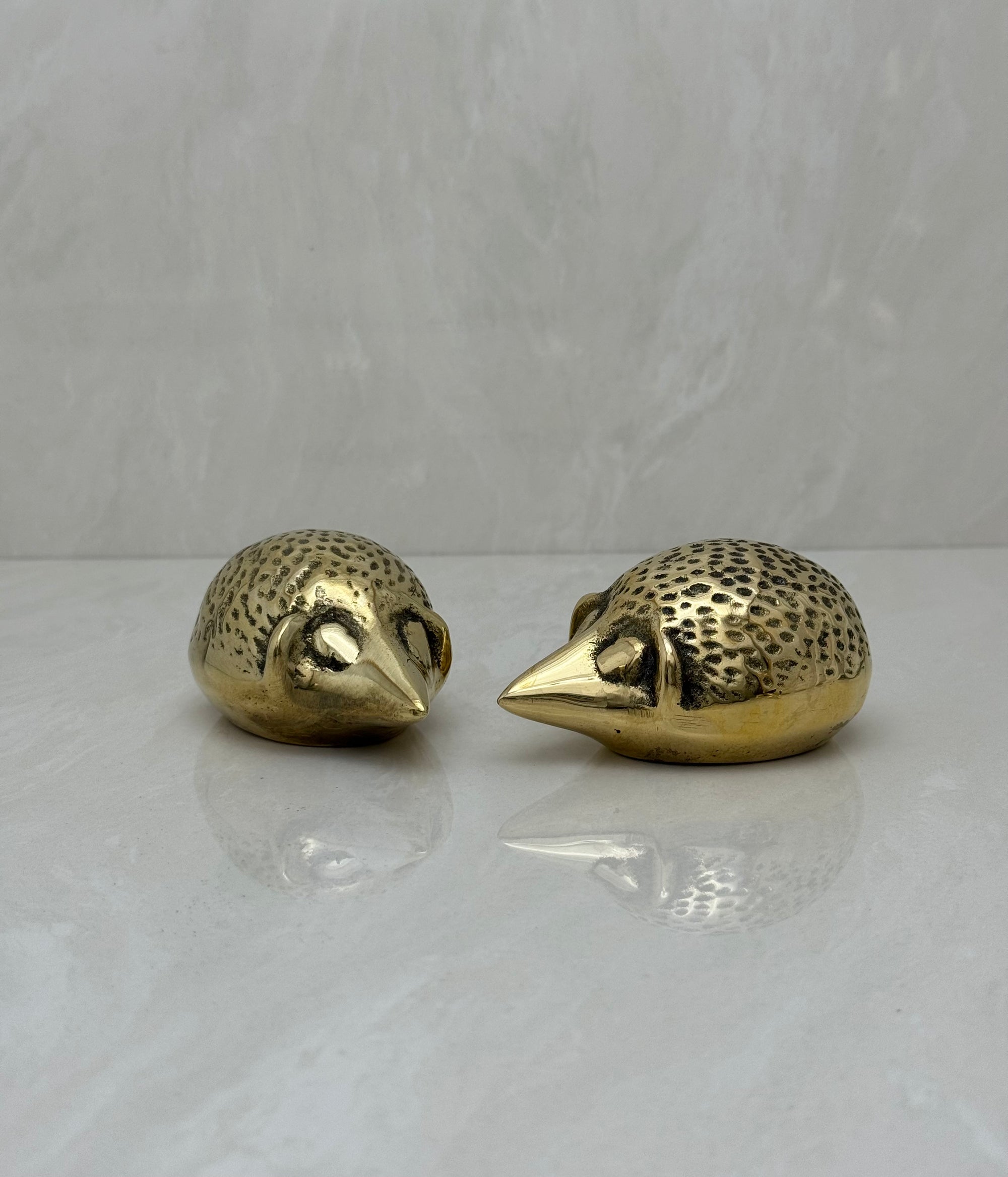 Small and Sleek Vintage Brass Hedgehogs- A Pair By Seiden