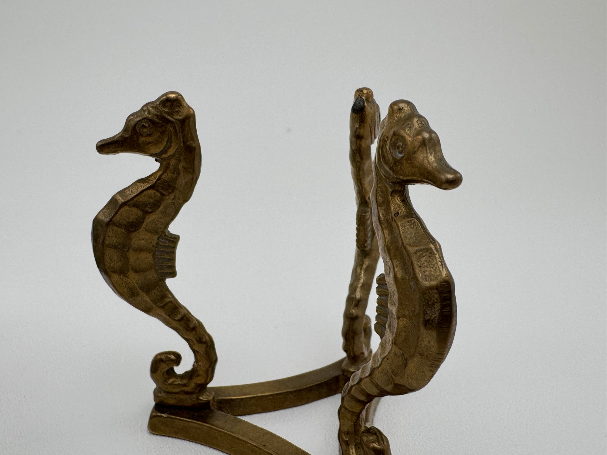 Vintage Brass Seahorse Stands with Crystal Inserts-A Pair
