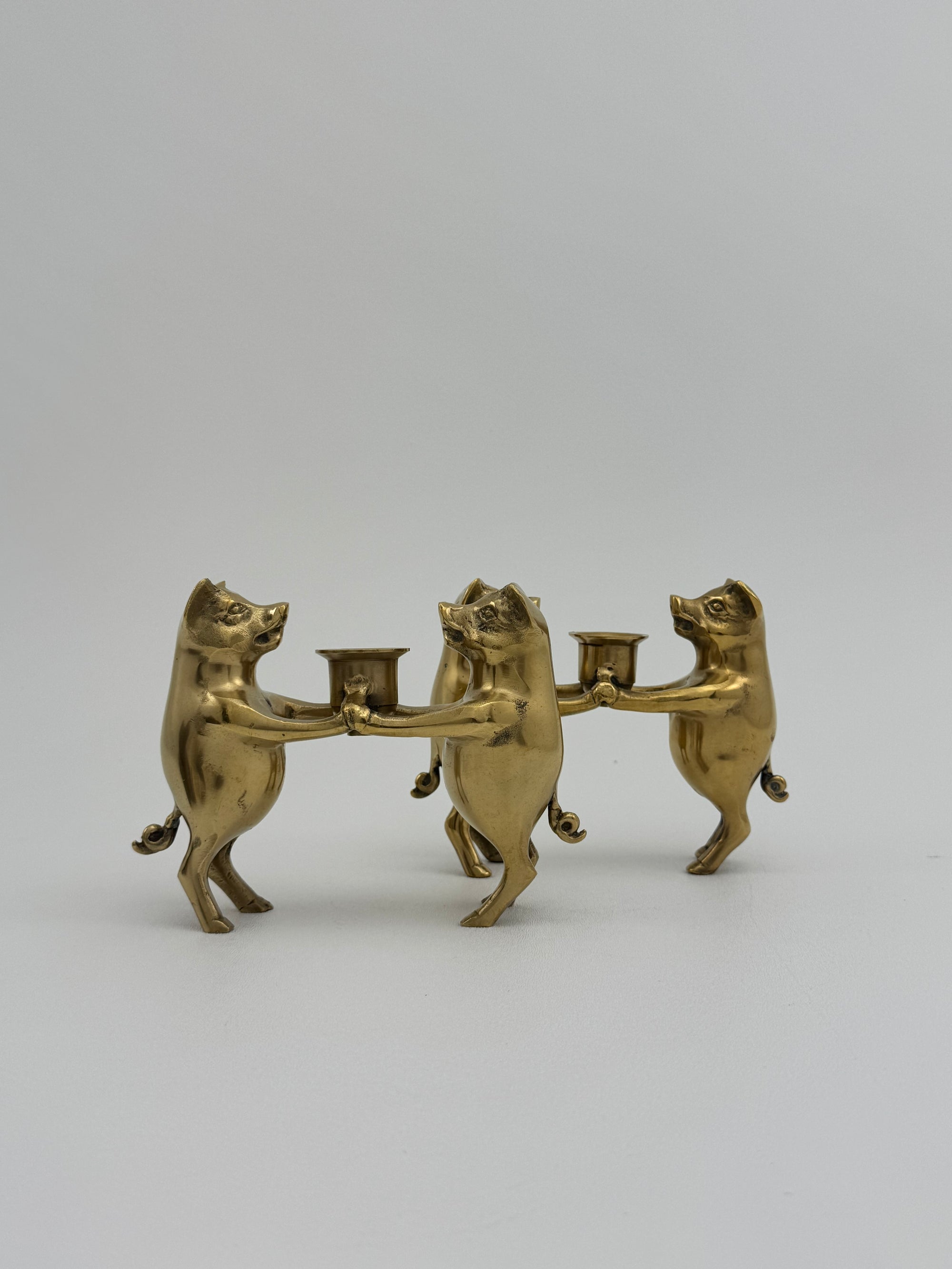 Vintage Brass Pig Candleholders-A Pair