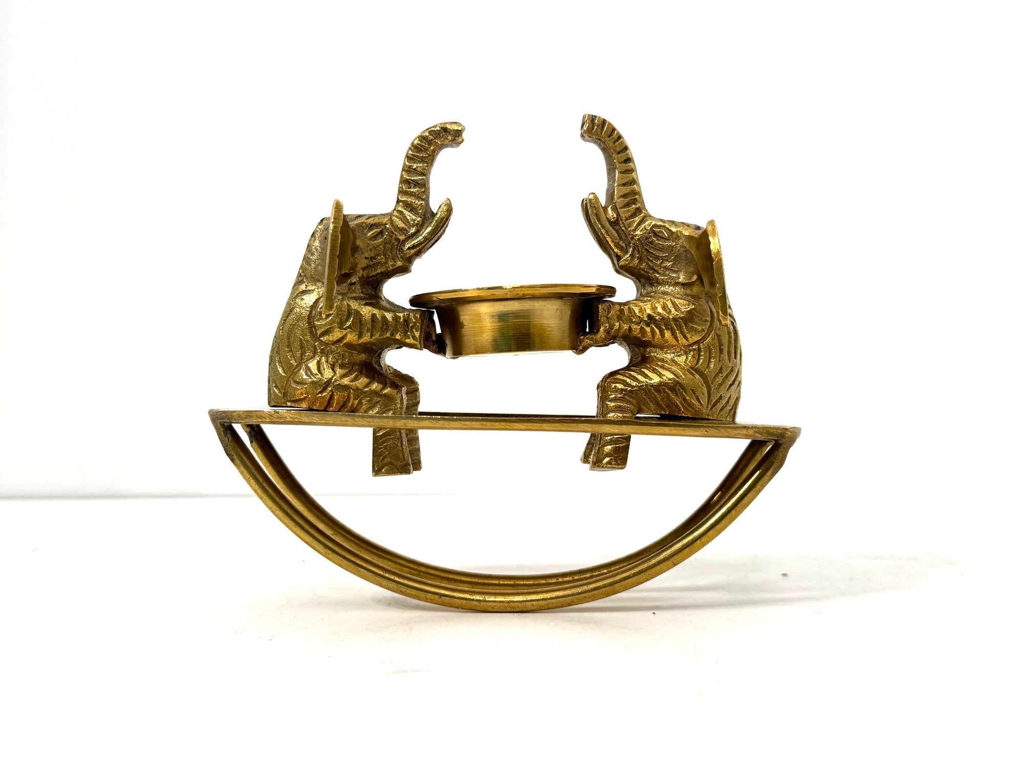 Vintage Brass Elephant See-Saw Candleholder | Whimsical Tealight Holder