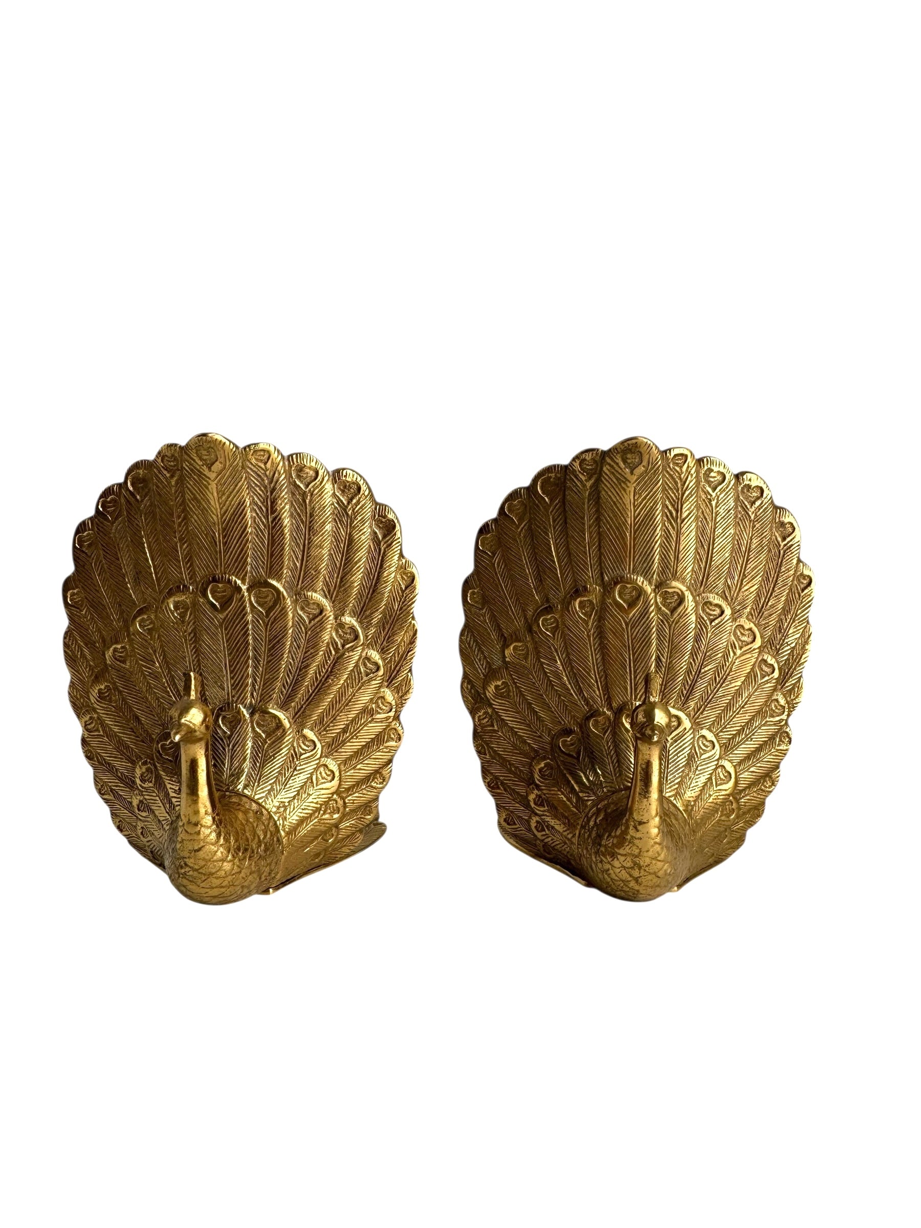 Vintage Brass Peacock Bookends – Regal Fan Tail Pair