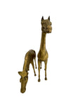 Large Vintage Brass Horse Sculptures – Grazing and Standing Pair (14.5 and 13.5 inches long)