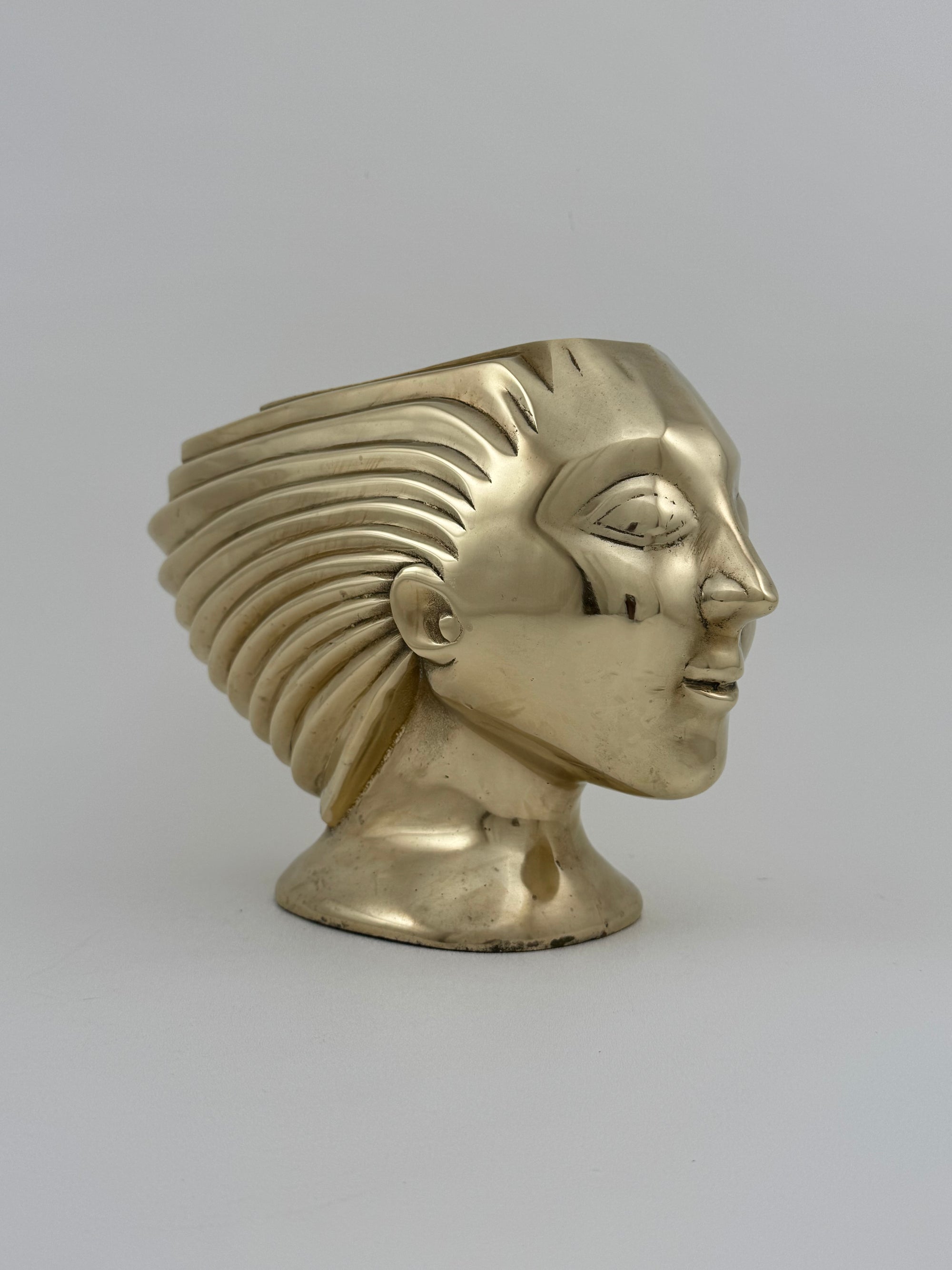 Rare Vintage Dolbi Cashier Brass Woman Head Sculpture – Flowing Hair Bust, 10 lbs