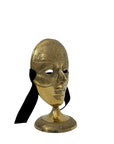 Vintage Brass Face Mask Sculpture on Stand | Mid-Century Modern Surreal Art Decor