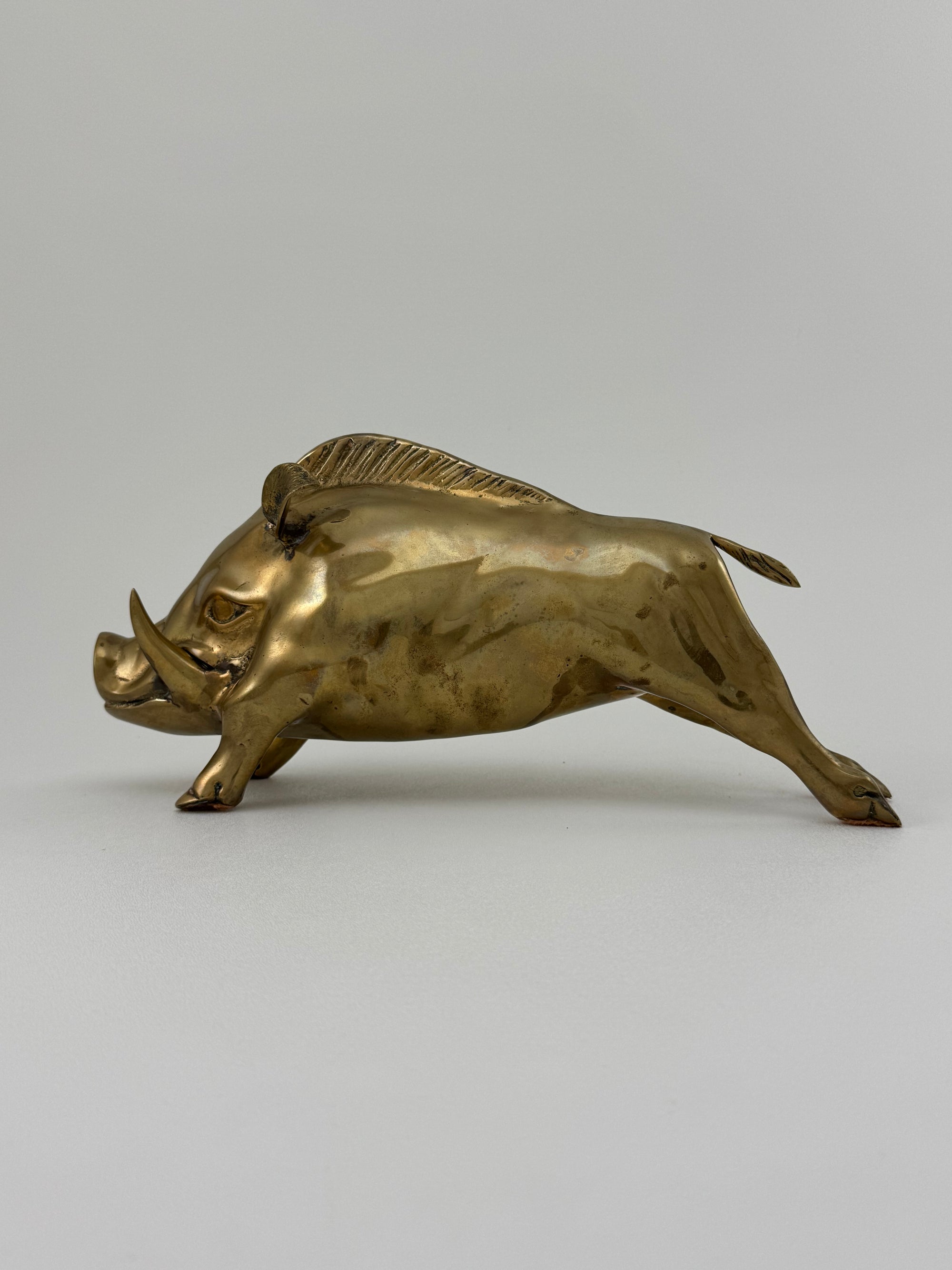 Vintage Brass Warthog Sculpture – Large &amp; Substantial 14” Statement Piece (4.4 lbs)