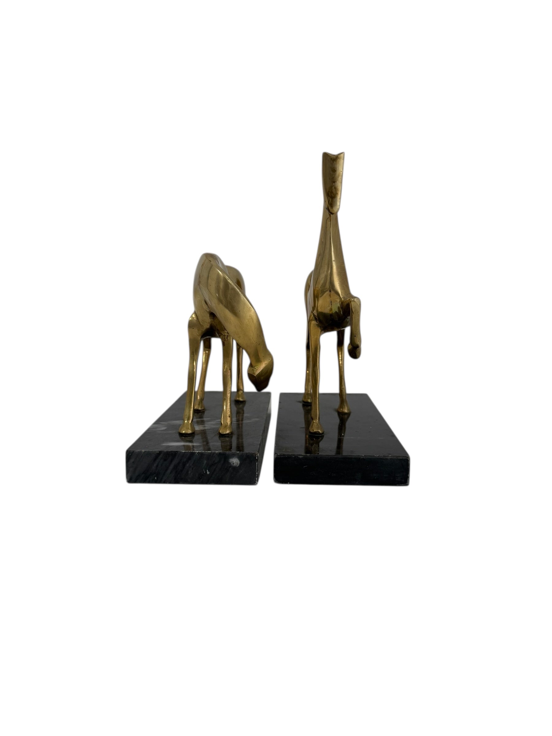 Vintage Brass Horse Sculptures on Marble Base (Pair)