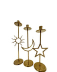Vintage Brass Sun, Moon & Star Candle Holders – Celestial Mid-Century Trio-Over 1 Foot Tall