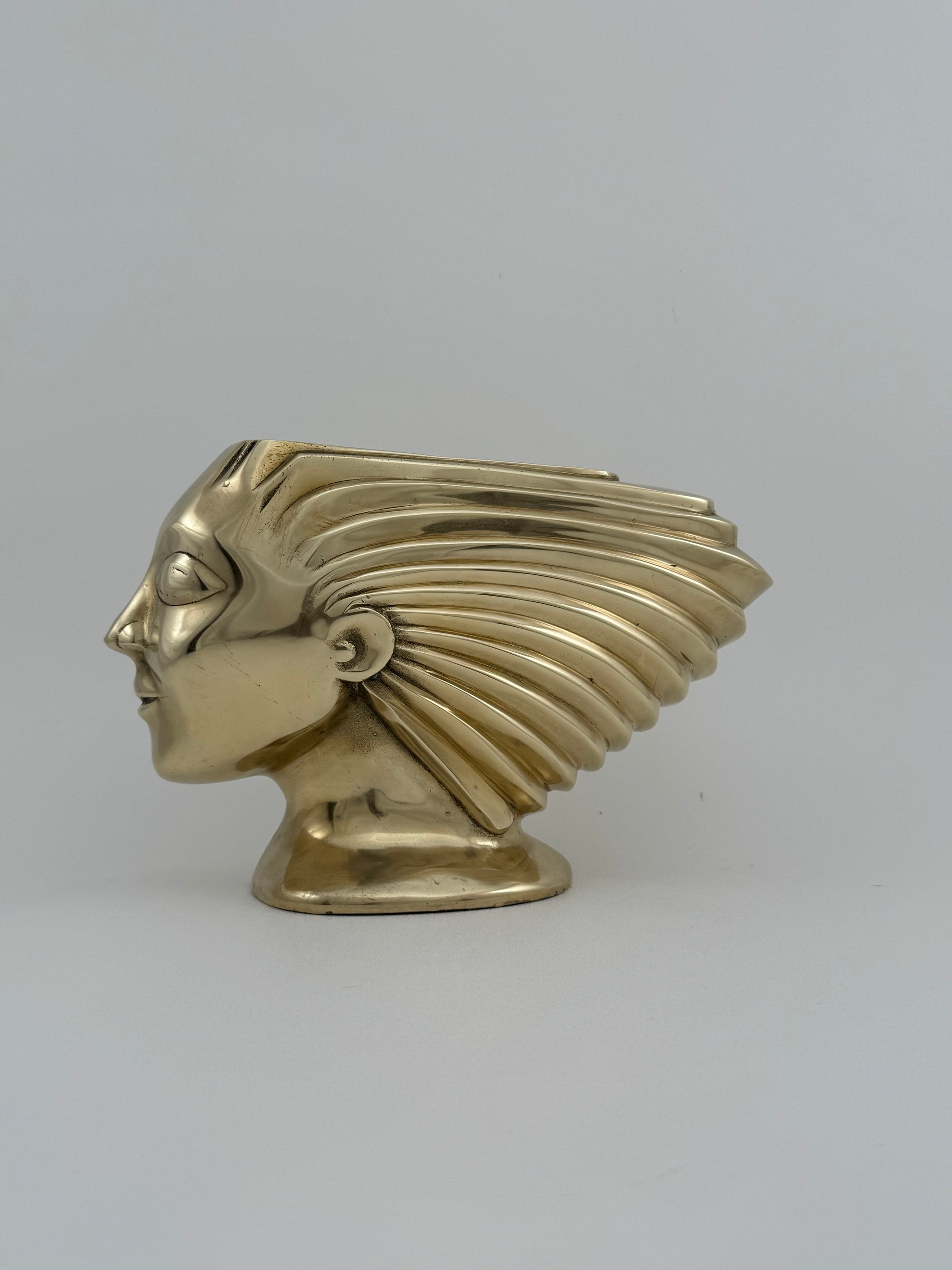 Rare Vintage Dolbi Cashier Brass Woman Head Sculpture – Flowing Hair Bust, 10 lbs