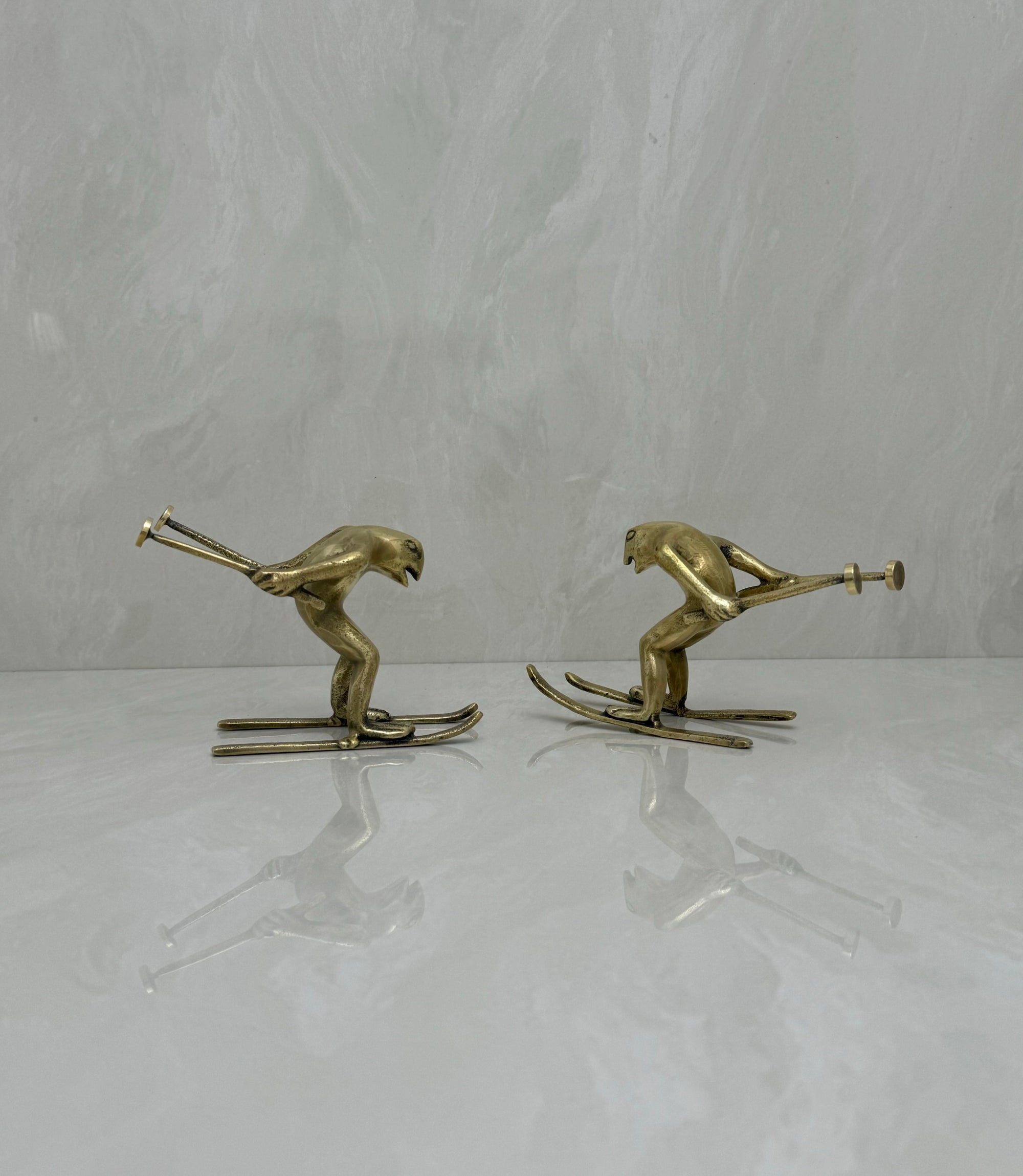 Vintage Bronze Skiing Frog Brothers