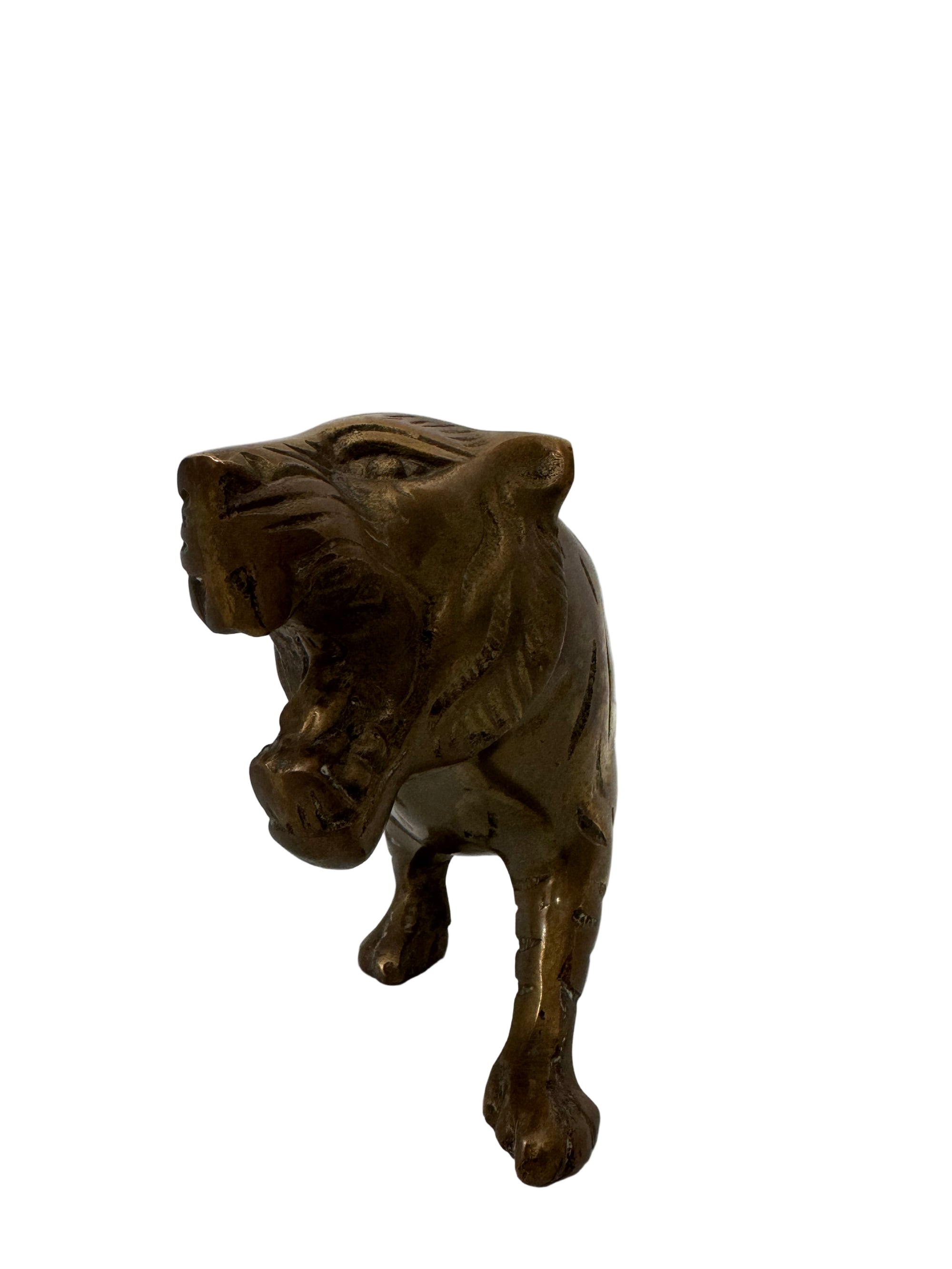 Vintage Brass Tiger Figurine – Mid-Century Modern Roaring Jungle Cat (15”)
