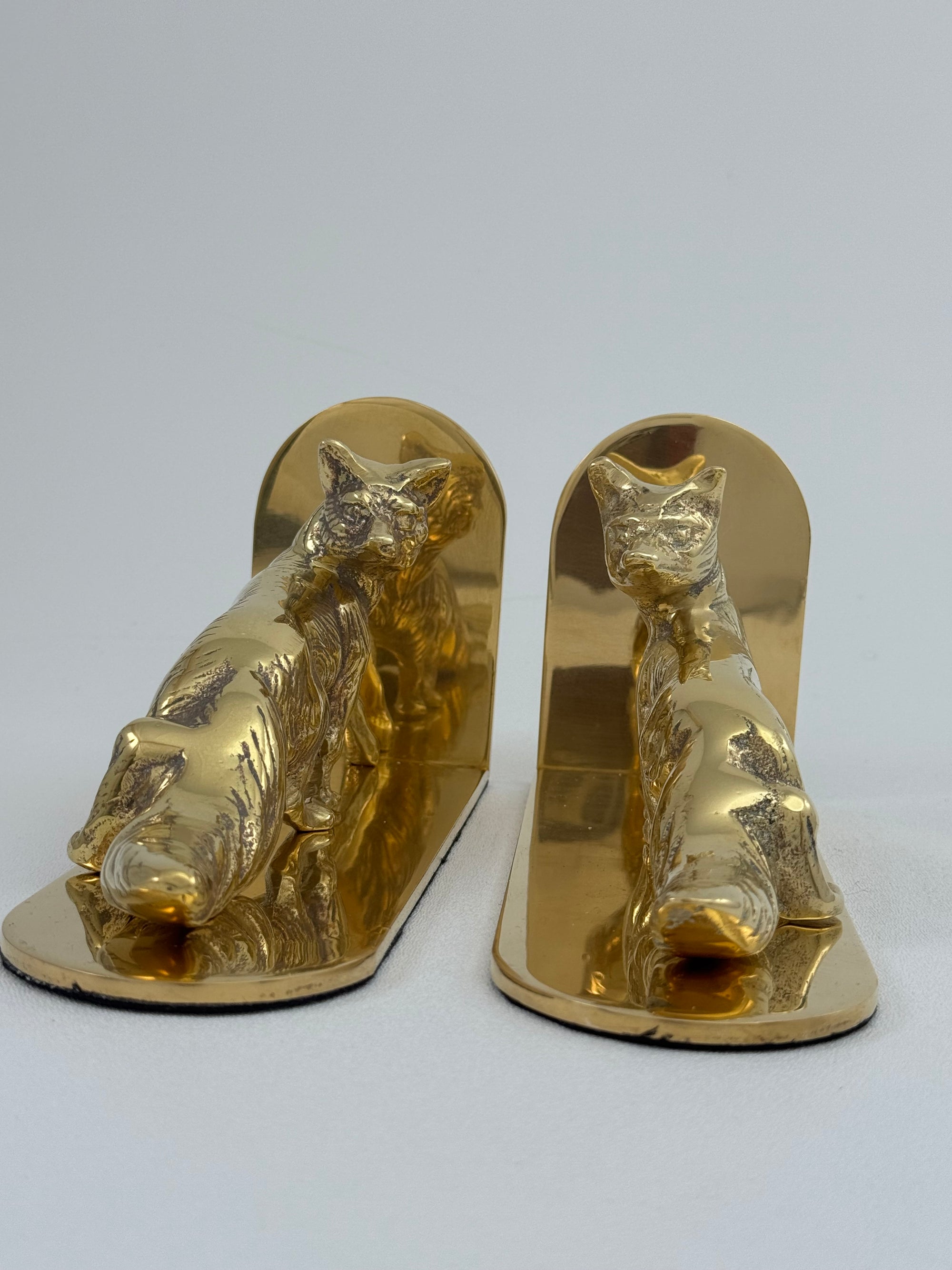 Made in England Brass Fox Bookends — 9.76 lb Pair, 9” Long Woodland Animal Library Decor (Mid-Century / Hollywood Regency)