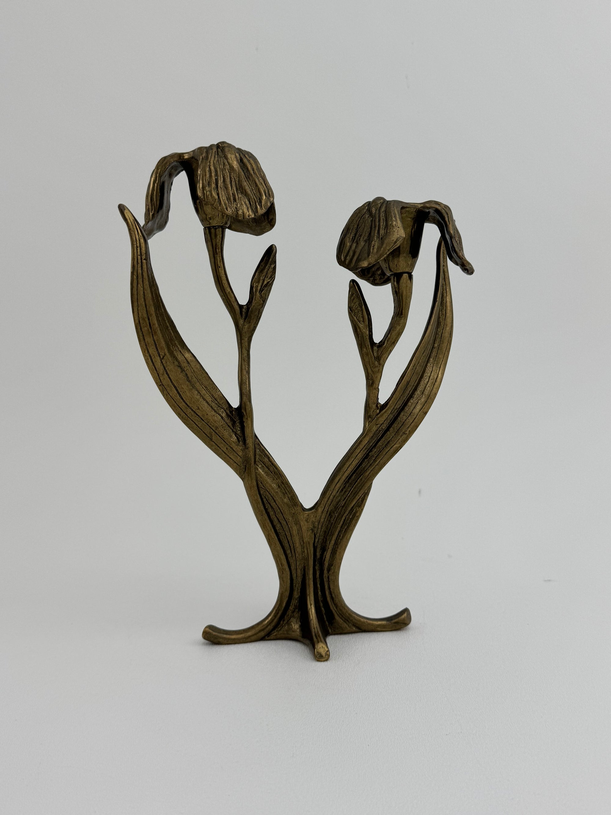 Vintage Brass Flower Candlestick Holder
