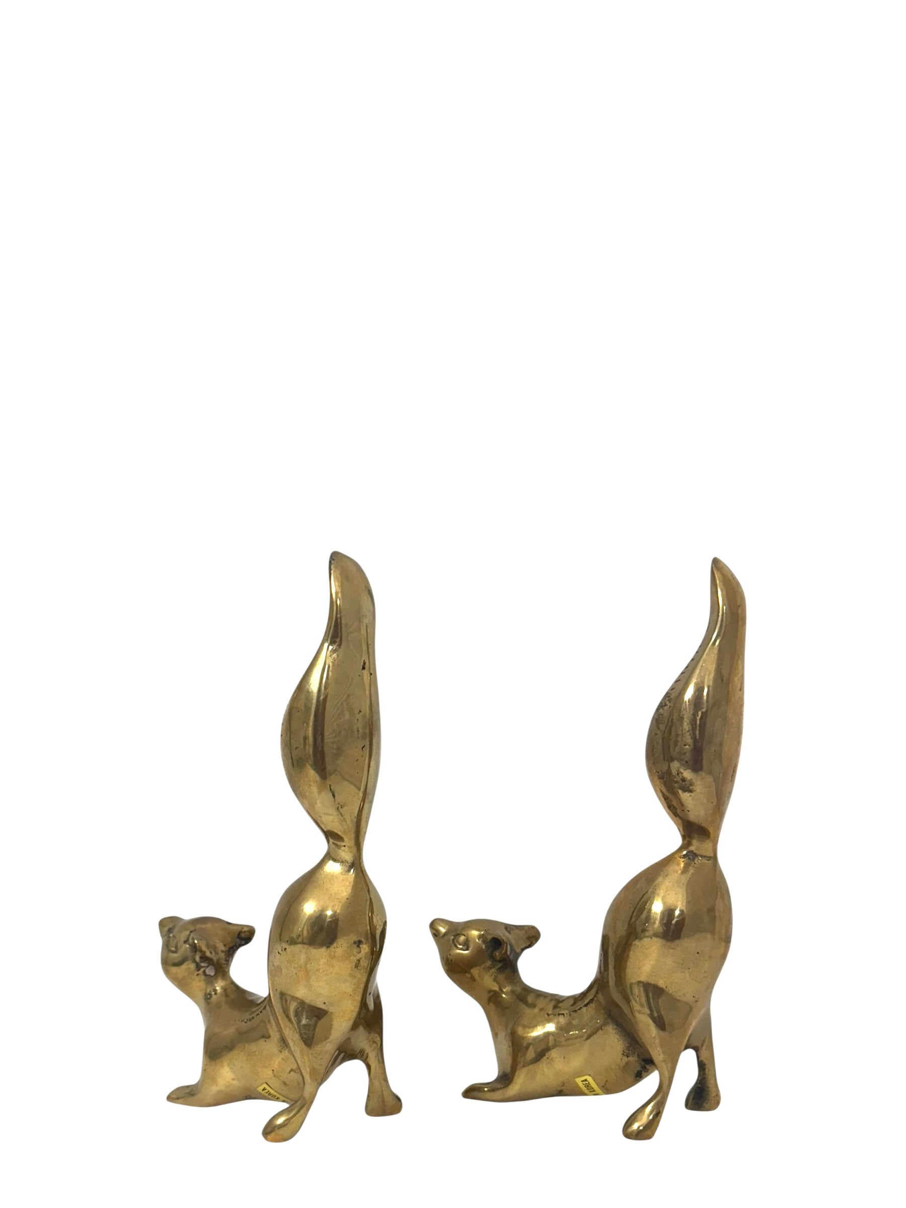 Vintage Brass Squirrel Figurines – Playful Mid-Century Pair with High Curved Tails