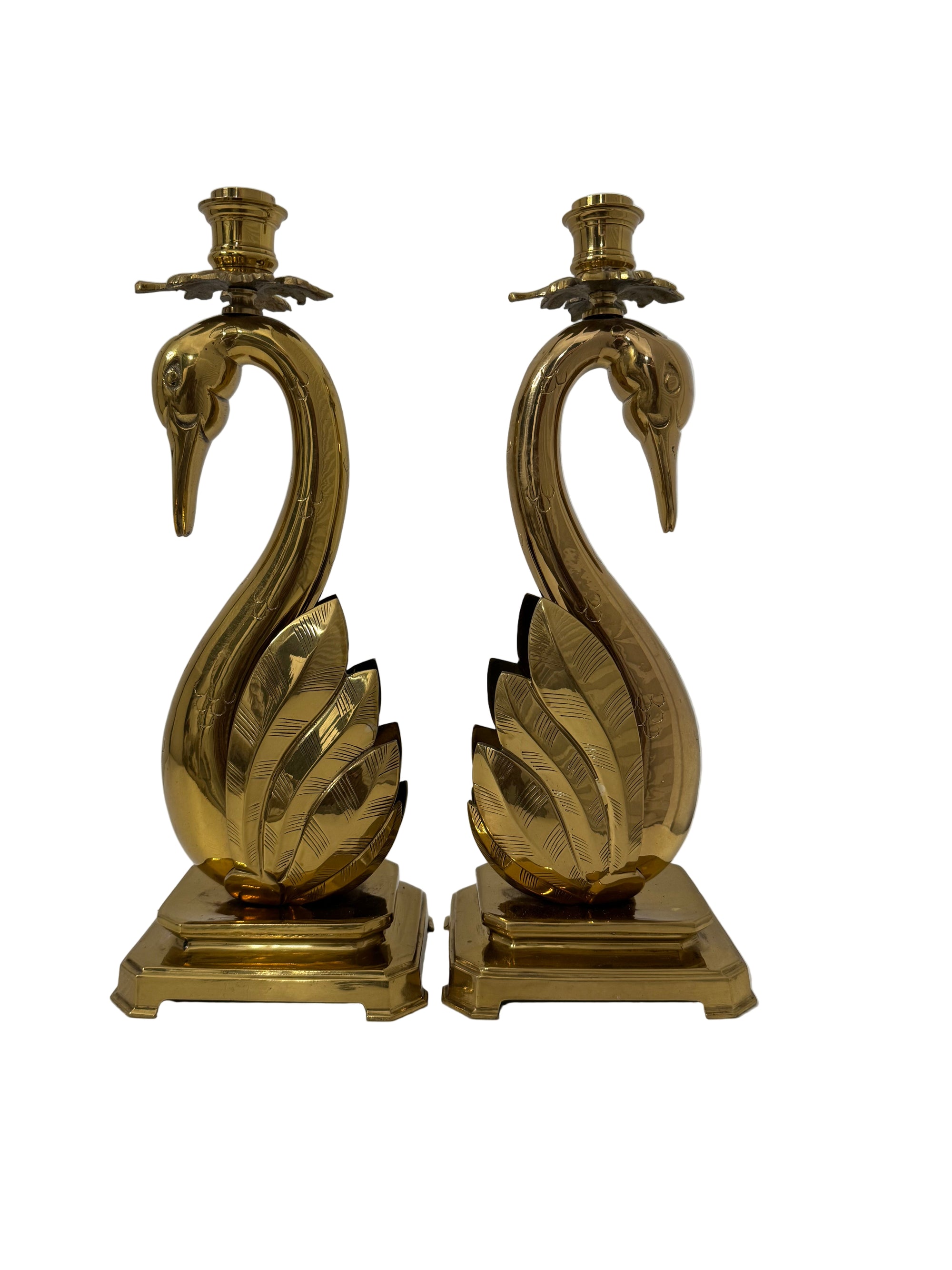 Pair of Vintage Brass Swan Candlestick Holders – Elegant Mid-Century Taper Candle Holders (14”) by Ethan Allen