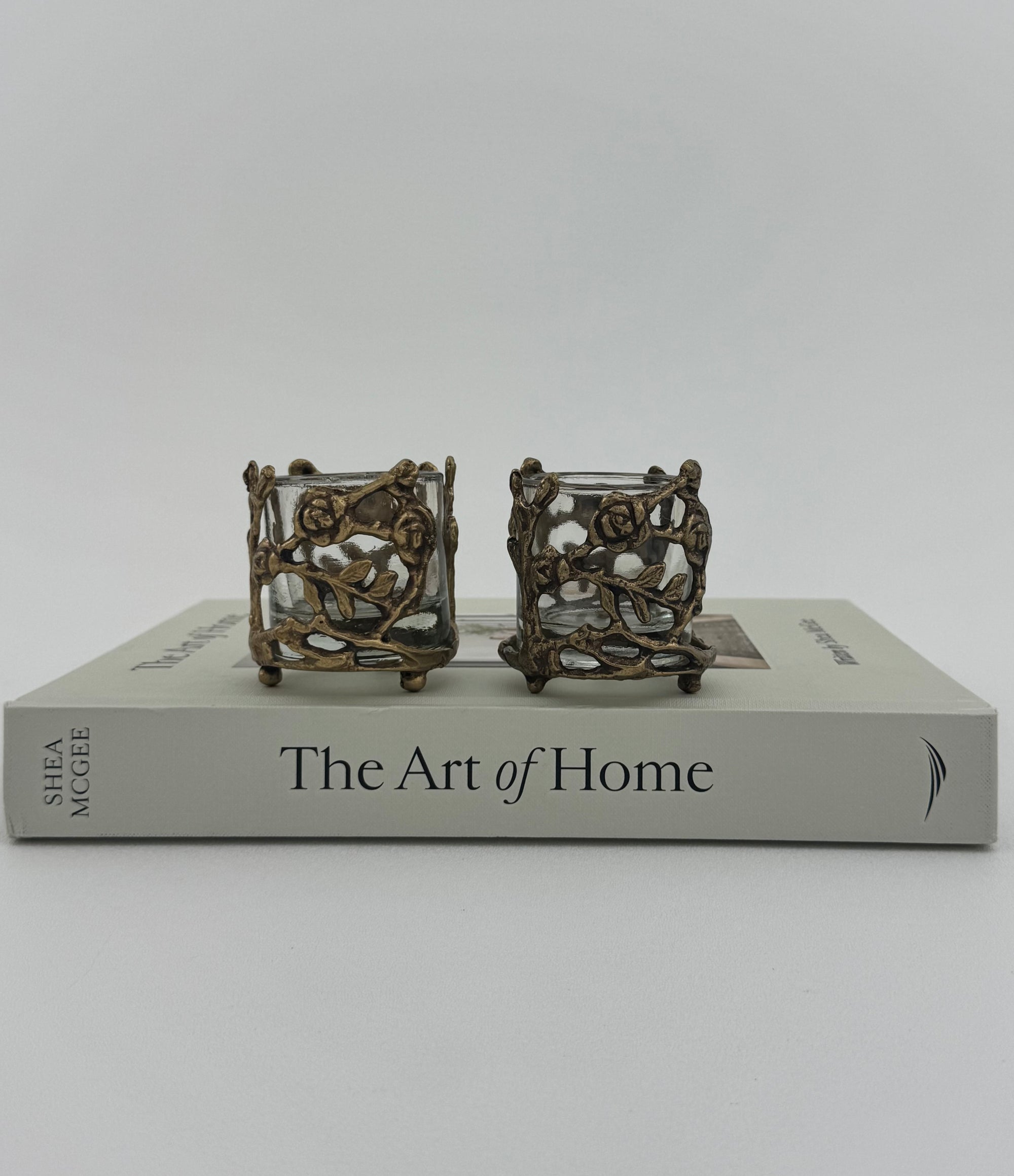 Vintage Brass Floral Candleholders-A Pair
