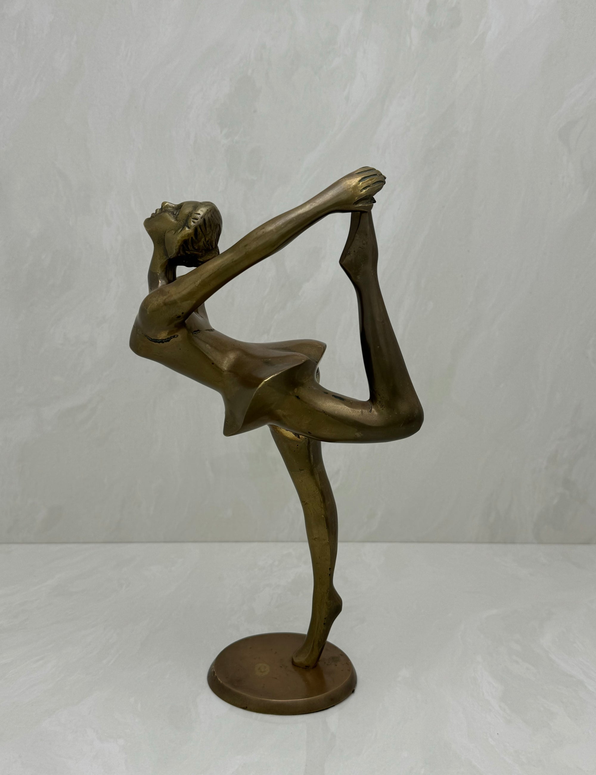 Vintage Brass Ballerina Statue – 12” Tall Mid-Century Ballet Dancer Figurine
