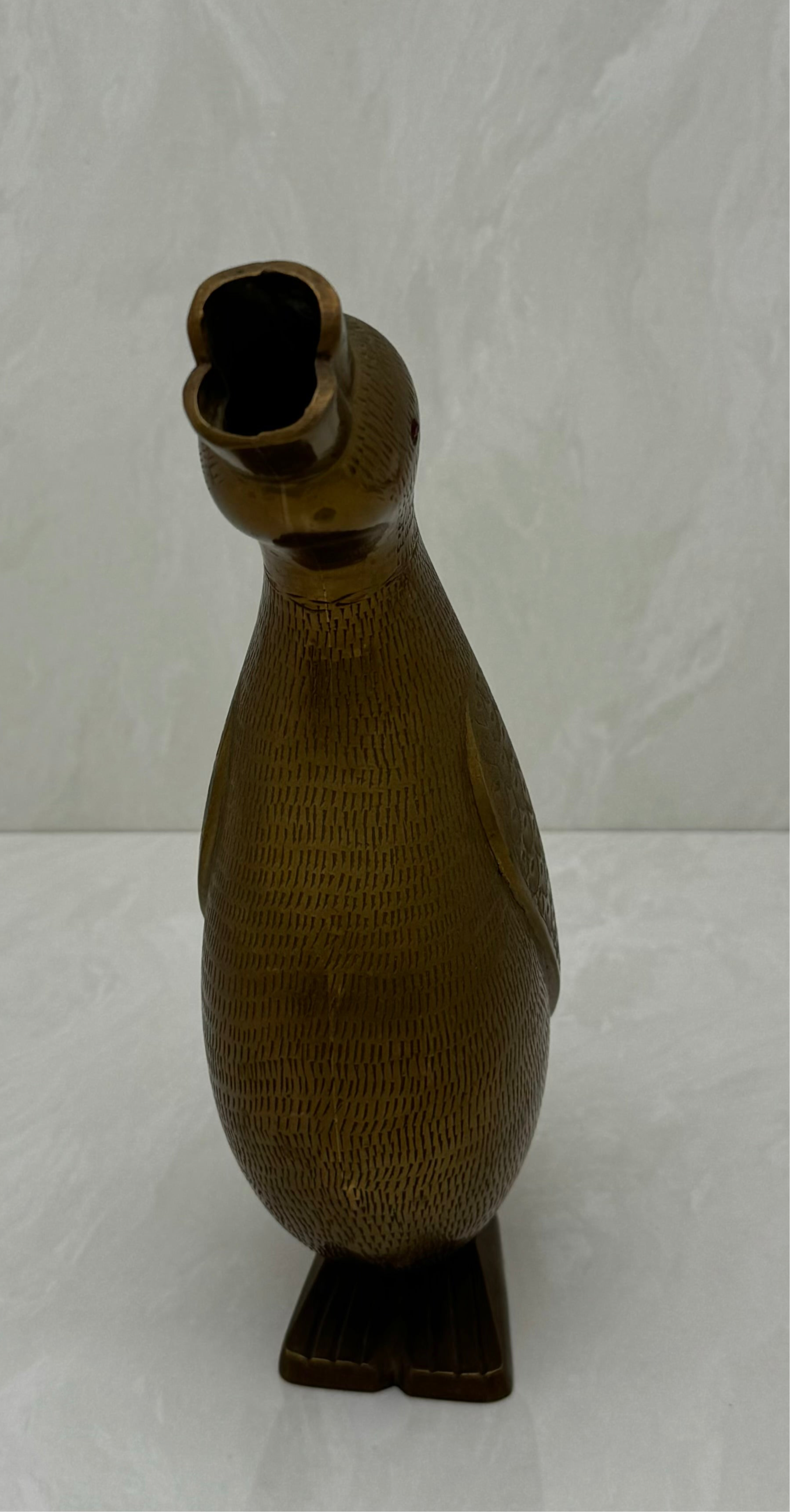 Vintage Brass Duck Shaped Water Pitcher Vase-9.5 inches tall-MCM style