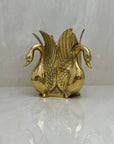 Vintage Brass Three Swan Vase