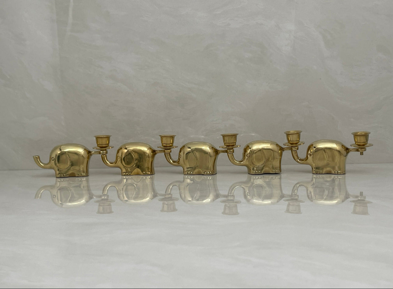 Vintage Brass Elephant Circle- A Set of Five