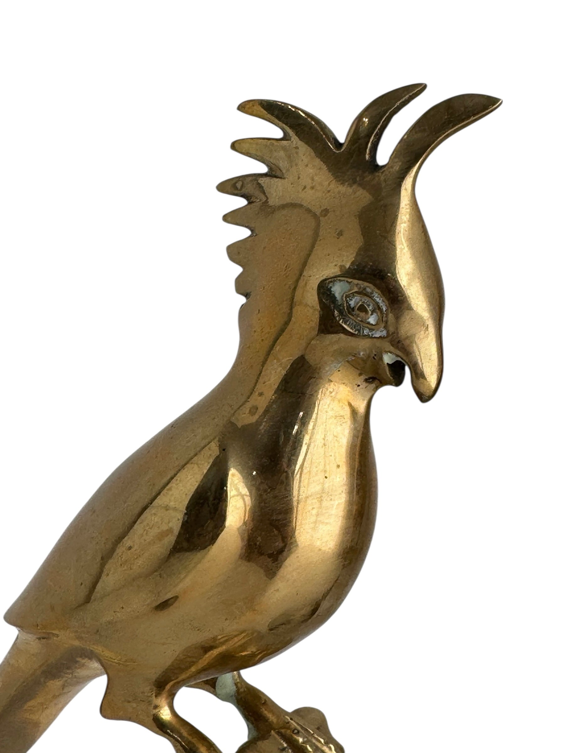 Hollywood Regency Brass Cockatoo Pair on Marble – Mid-Century Modern Elegance