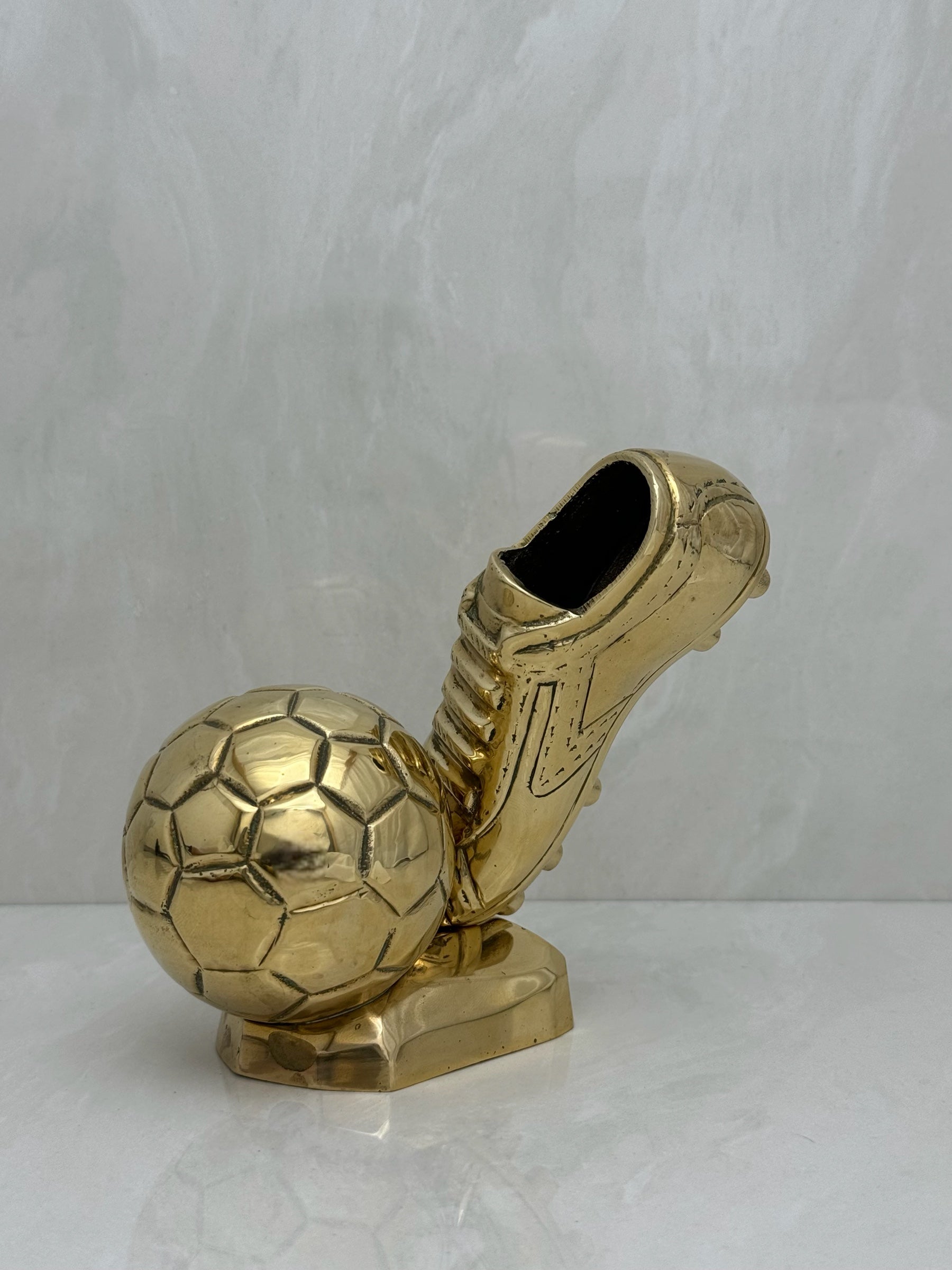 Vintage Brass Soccer Cleat and Ball Figurine