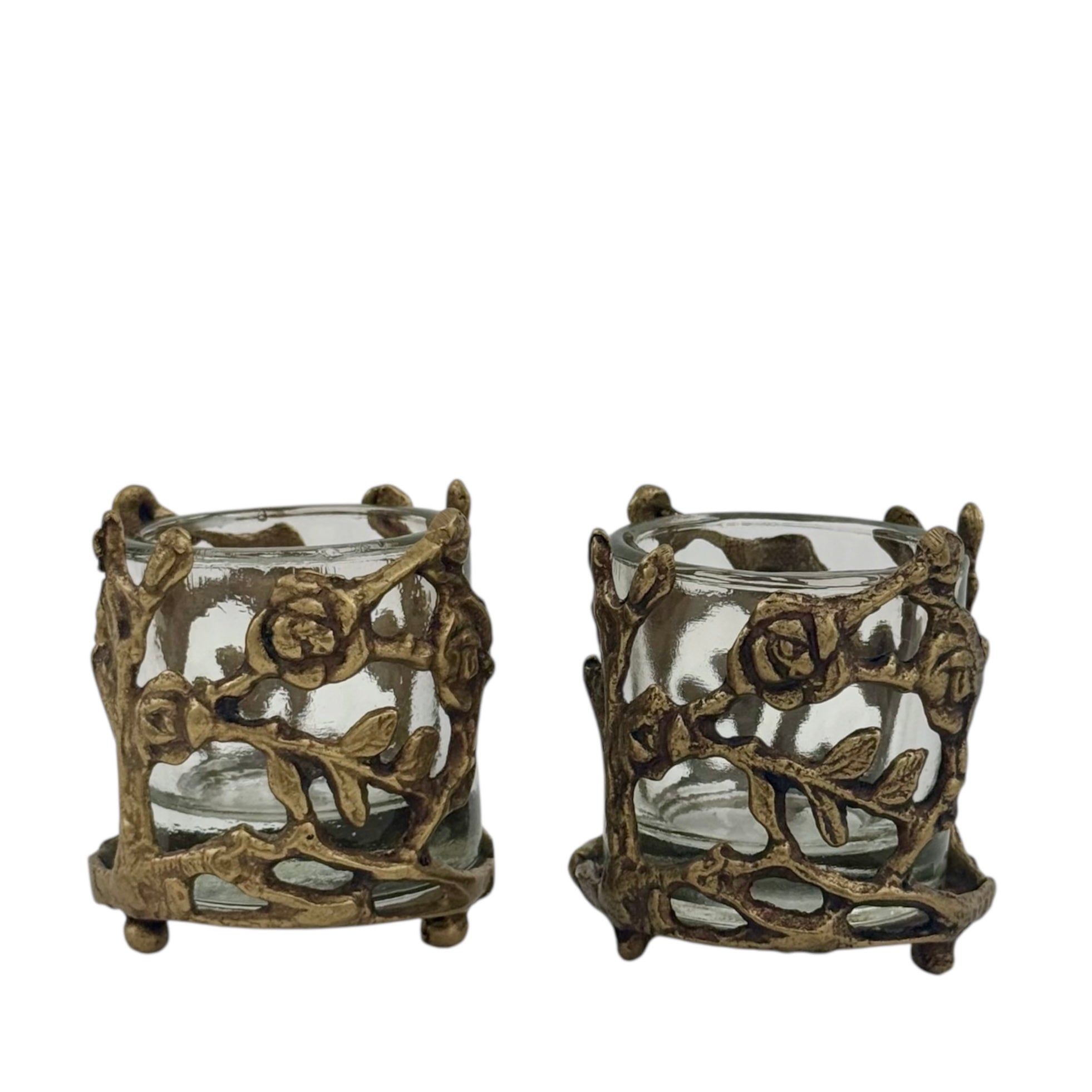 Vintage Brass Floral Candleholders-A Pair