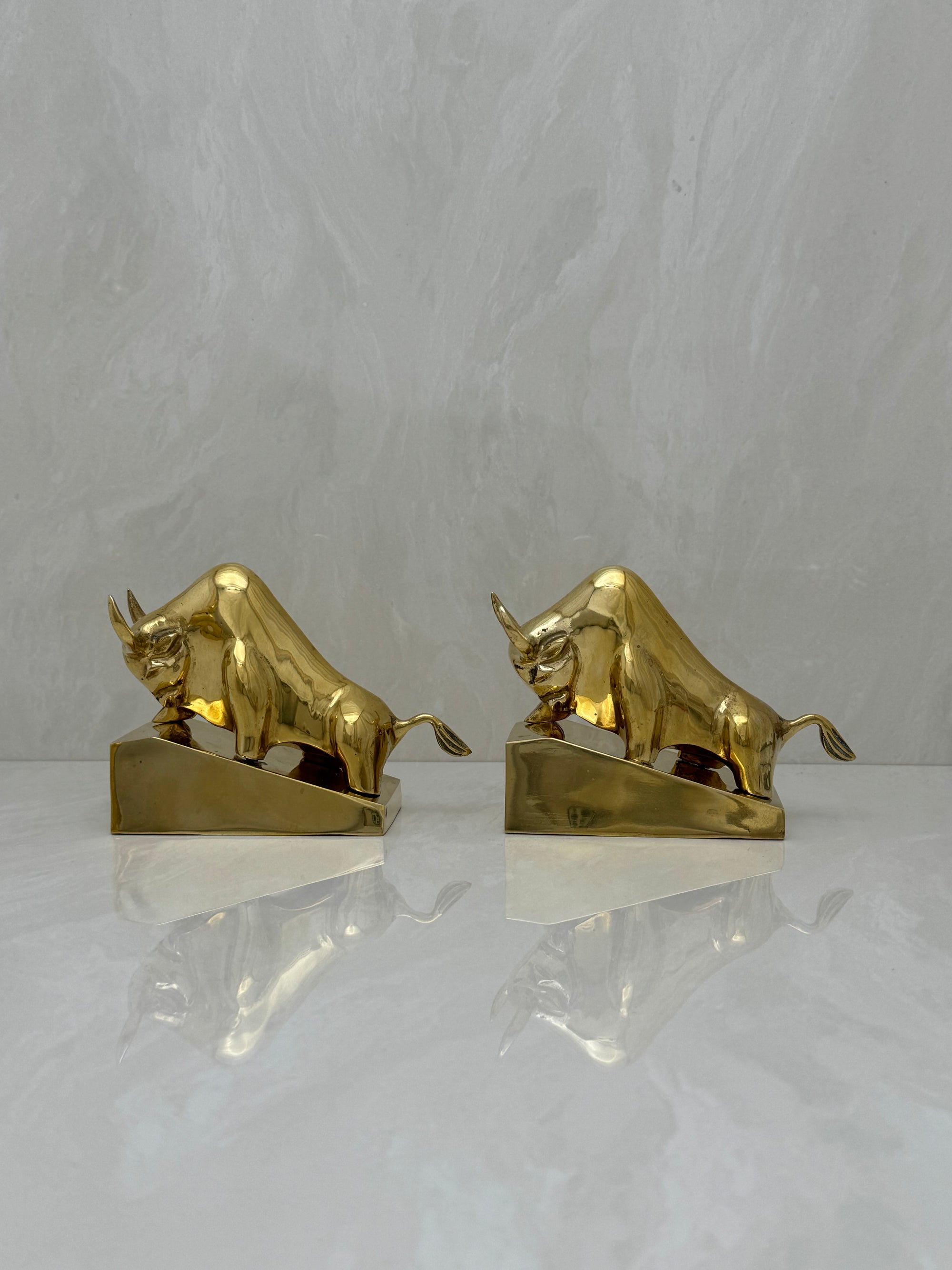 Vintage Brass Charging Bulls-A Pair