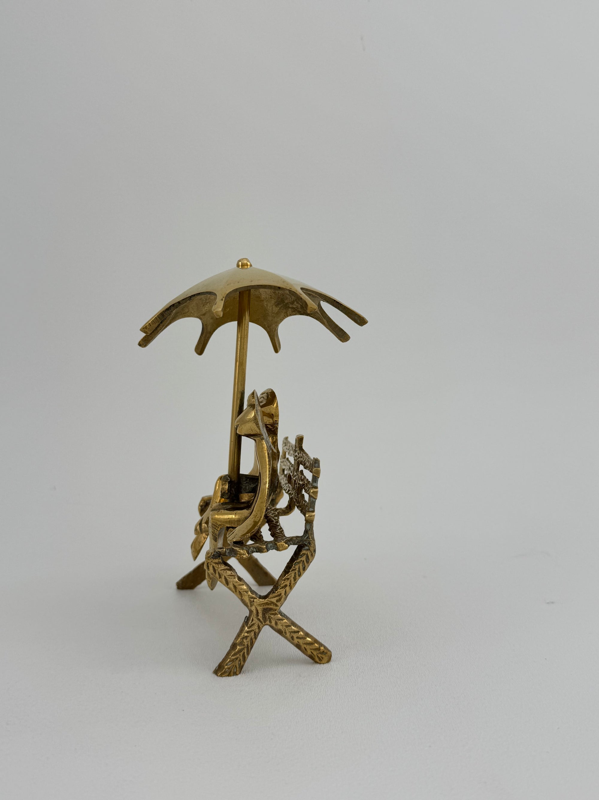 Vintage Brass Charming Frog Couple on Bench Under Umbrella