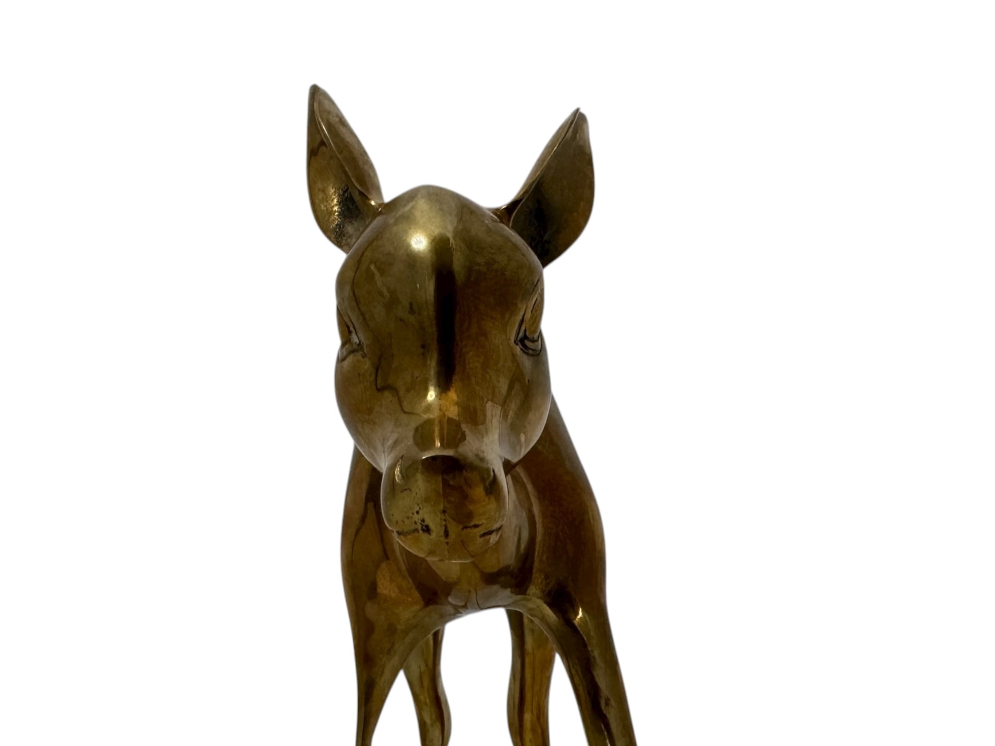 Vintage Mid-Century Modern Brass Fawn Sculpture – Graceful Grazing Deer | Hollywood Regency Animal Figurine |12.75 Inches tall