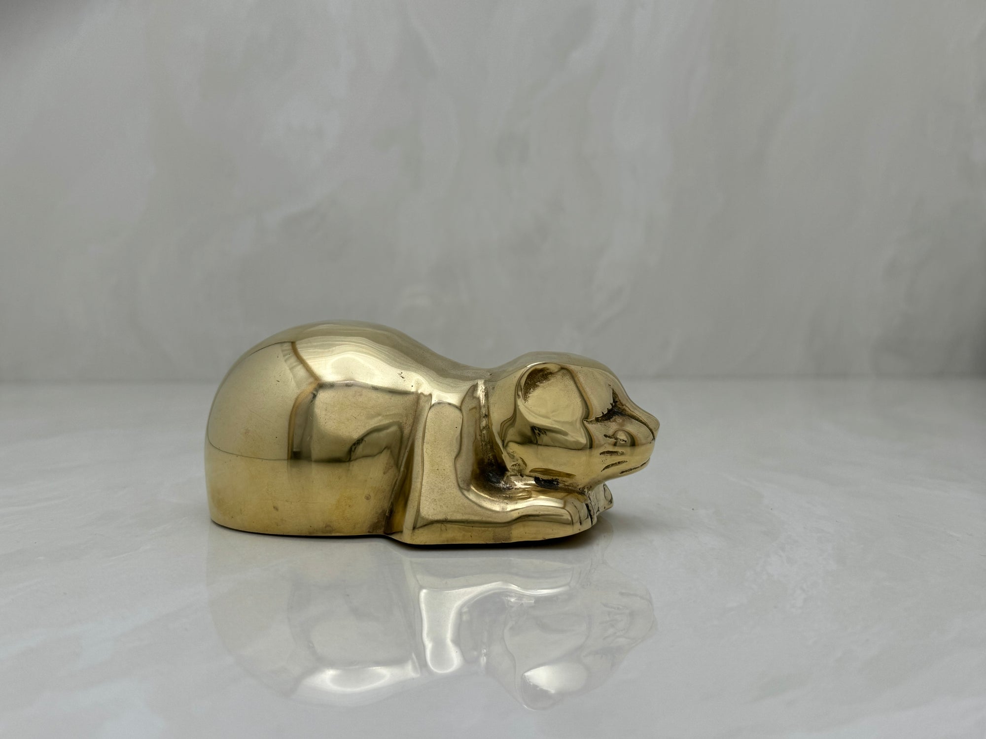 Sweet Vintage Brass Sleeping Cat