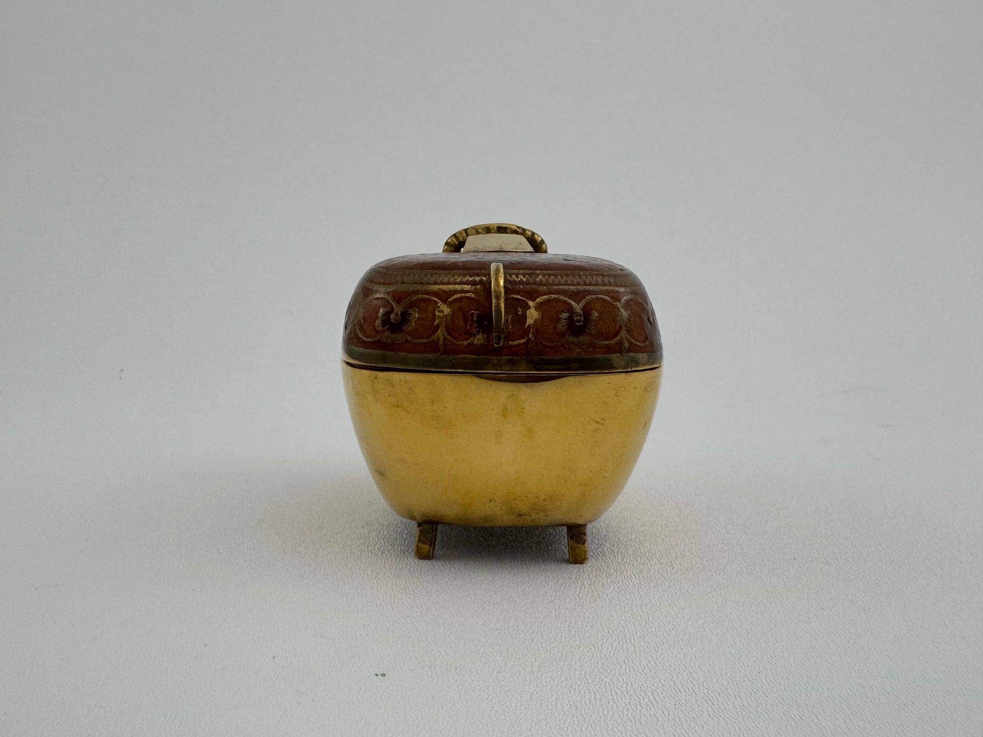 Vintage Brass Goat Trinket Dish With Enameled Etchings