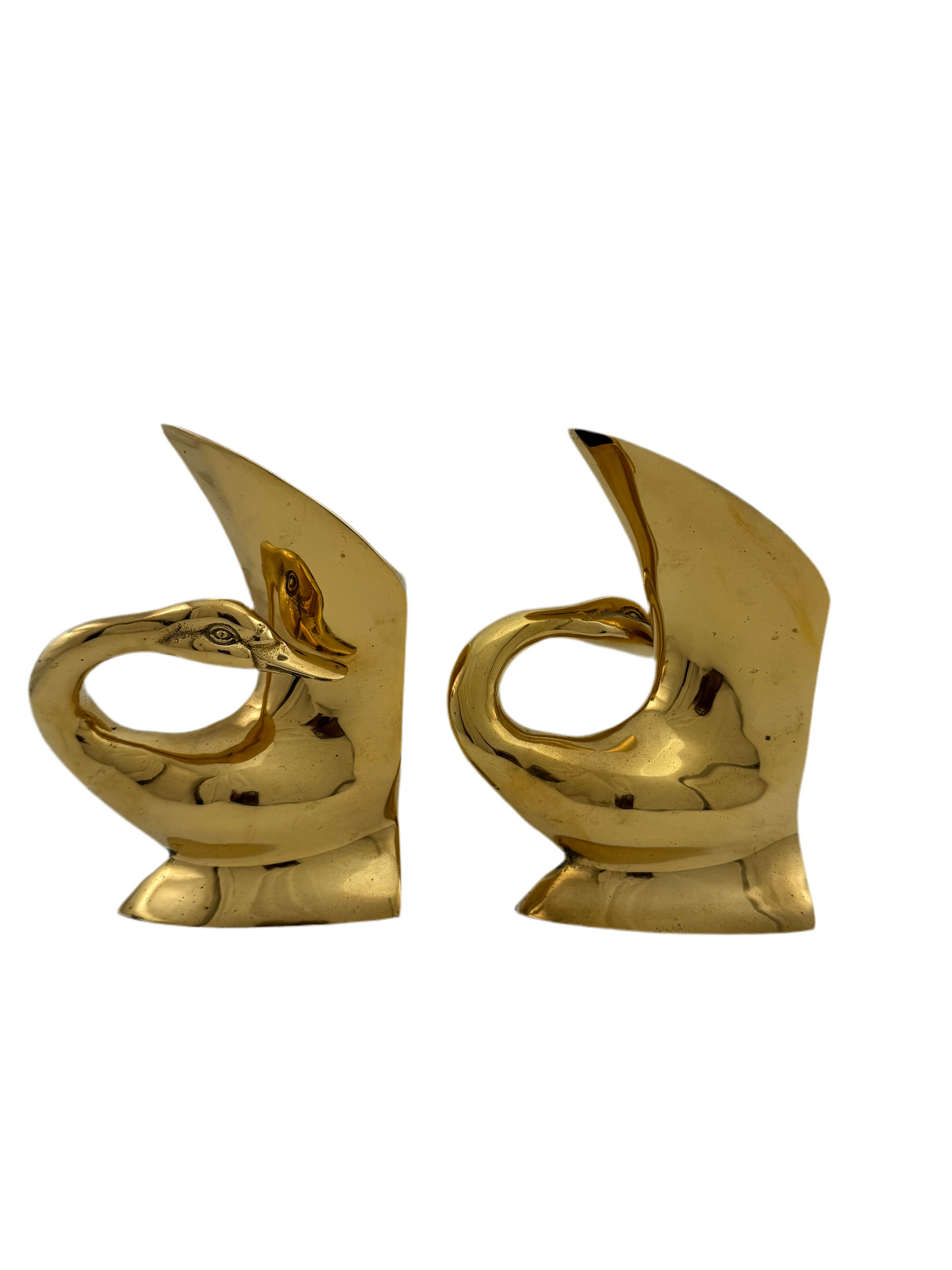 Vintage Brass Swan Bookends- A Pair
