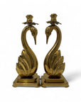 Pair of Vintage Brass Swan Candlestick Holders – Elegant Mid-Century Taper Candle Holders (14”) by Ethan Allen