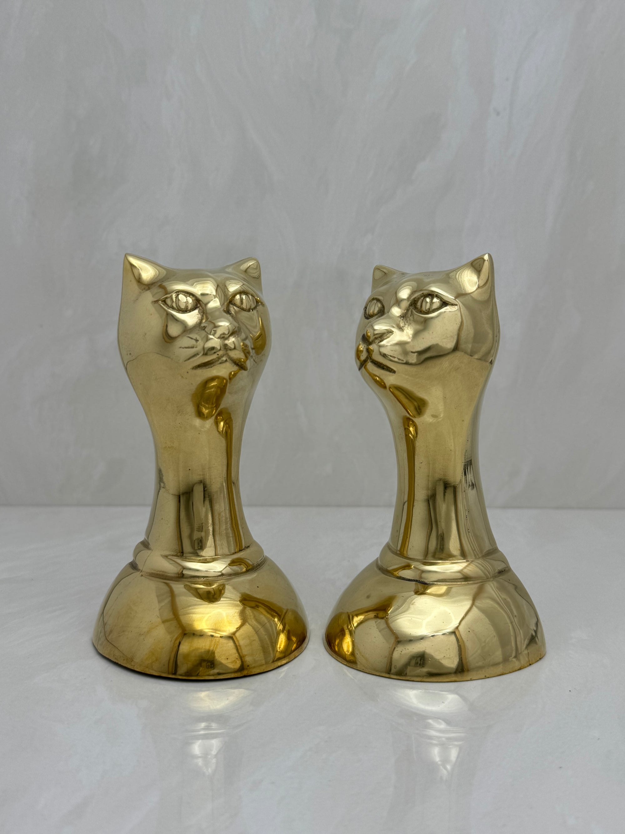 Vintage Brass Cat Head Bookends-A Pair